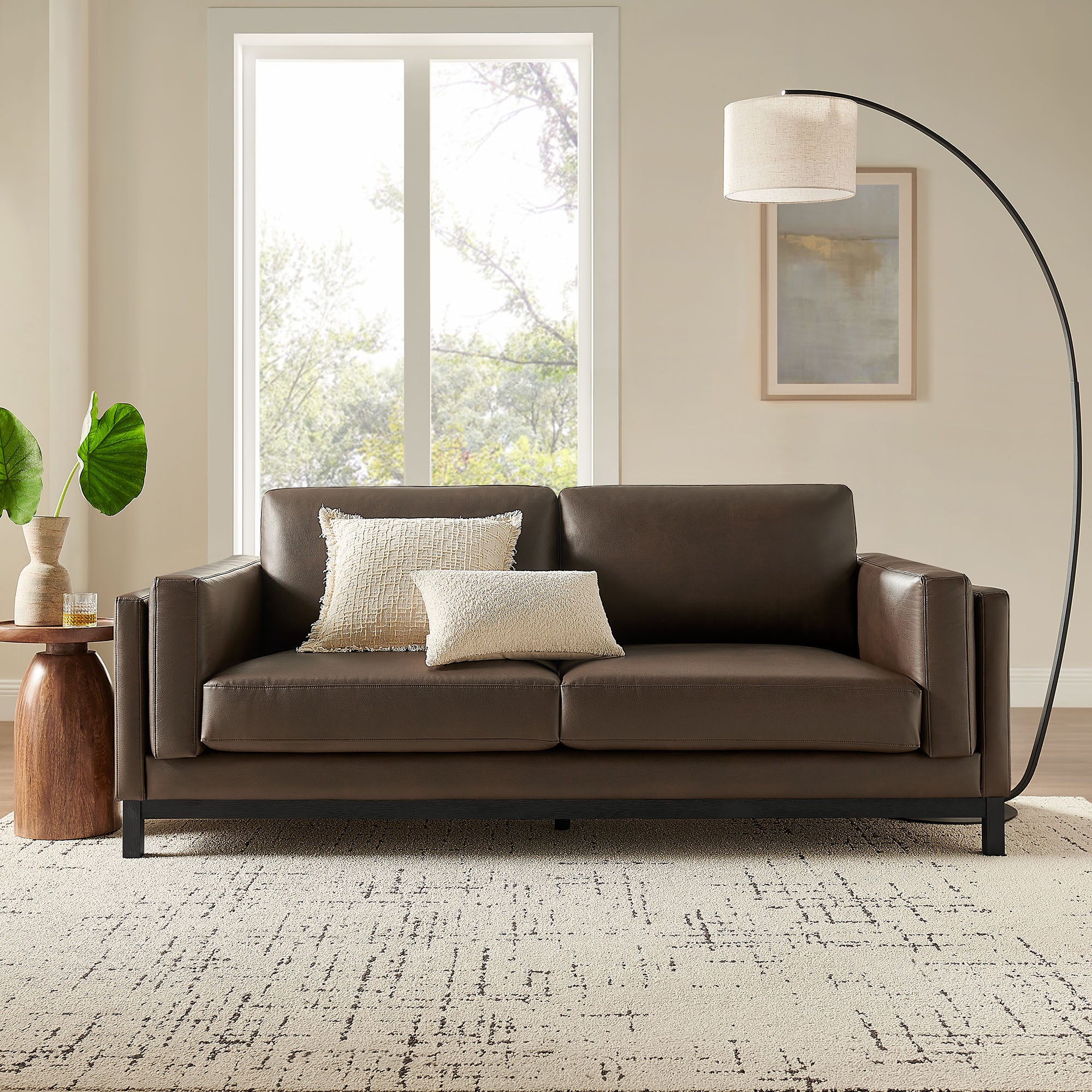 Roscoe 81 inch Vegan Leather Sofa, Espresso