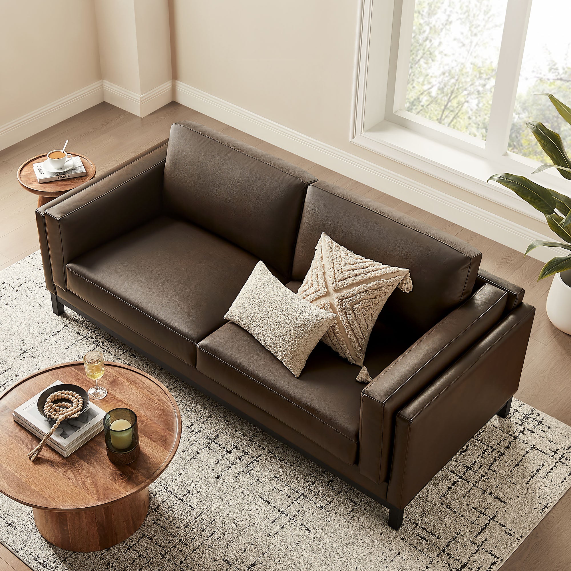 Roscoe 81 inch Vegan Leather Sofa, Espresso