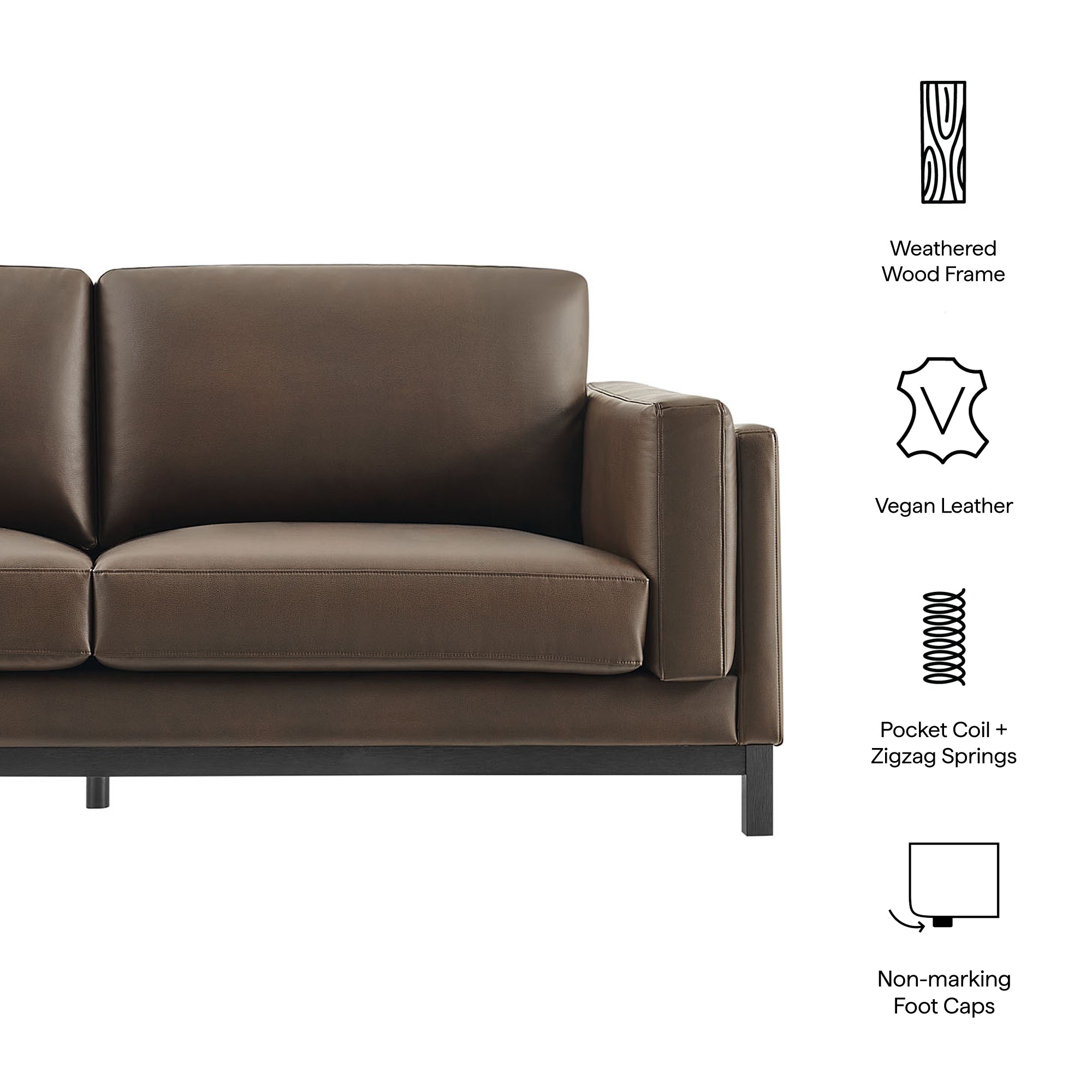 Roscoe 81 inch Vegan Leather Sofa, Espresso