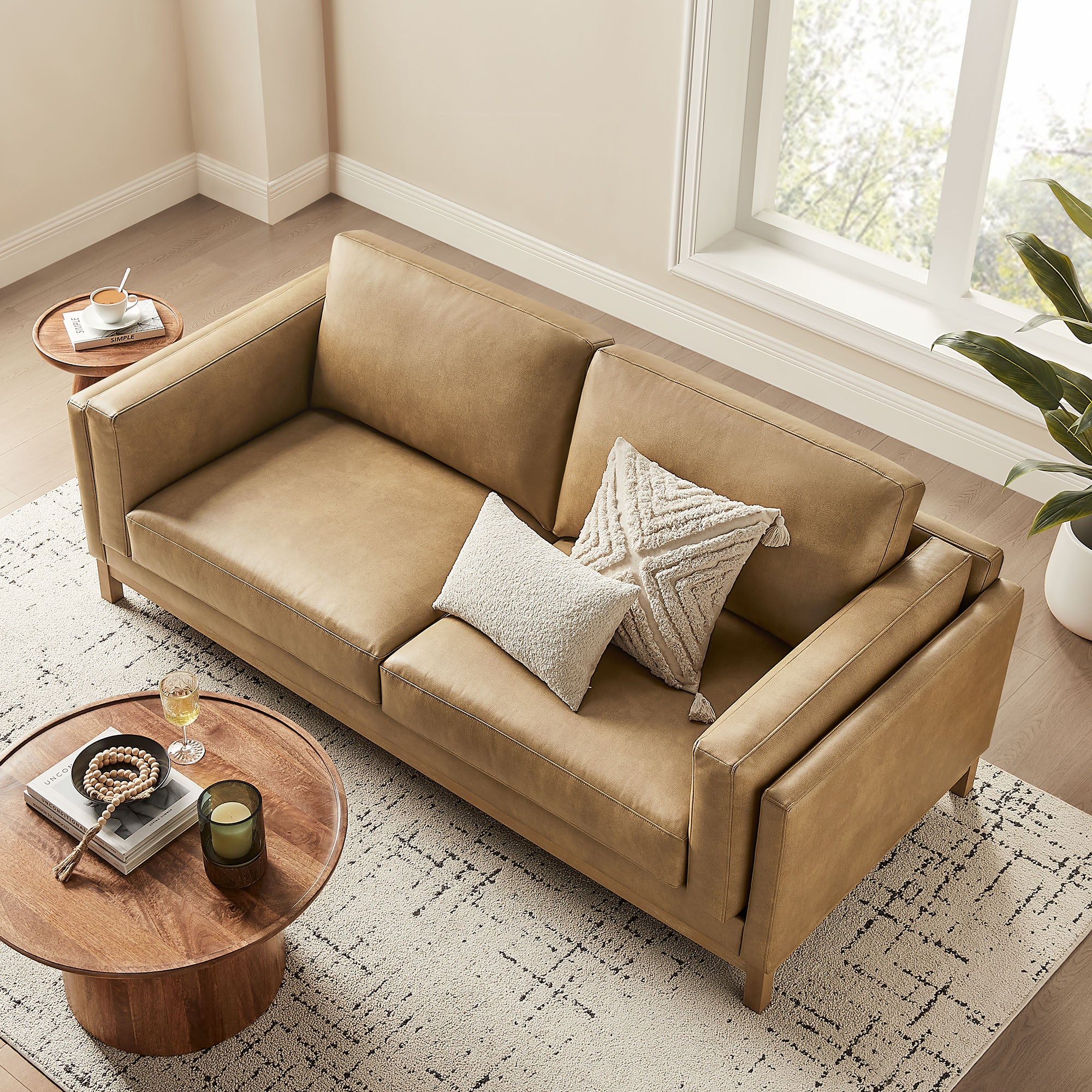 Roscoe 81 inch Vegan Leather Sofa, Toast