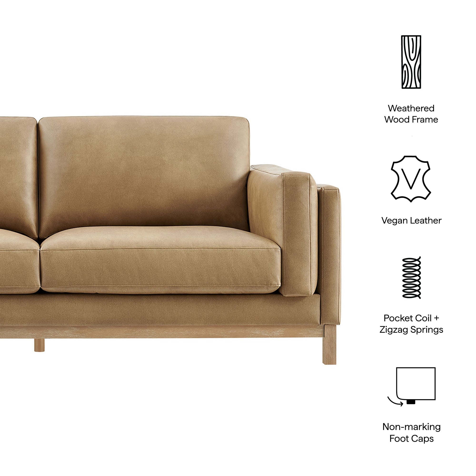 Roscoe 81 inch Vegan Leather Sofa, Toast