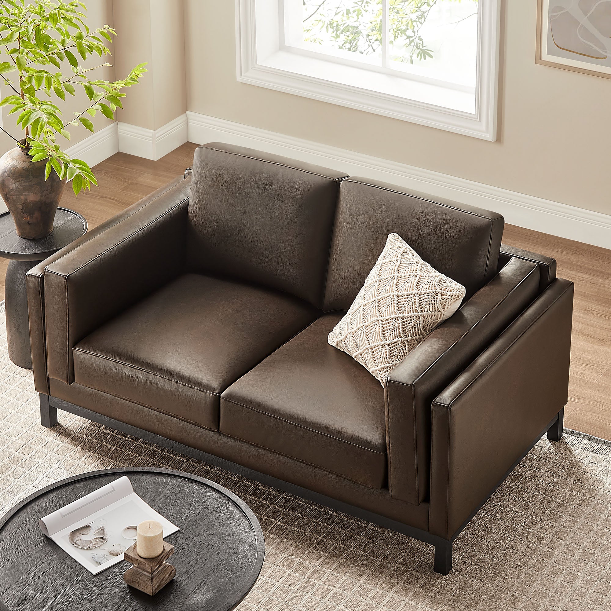 Roscoe 63 inch Vegan Leather Loveseat, Espresso