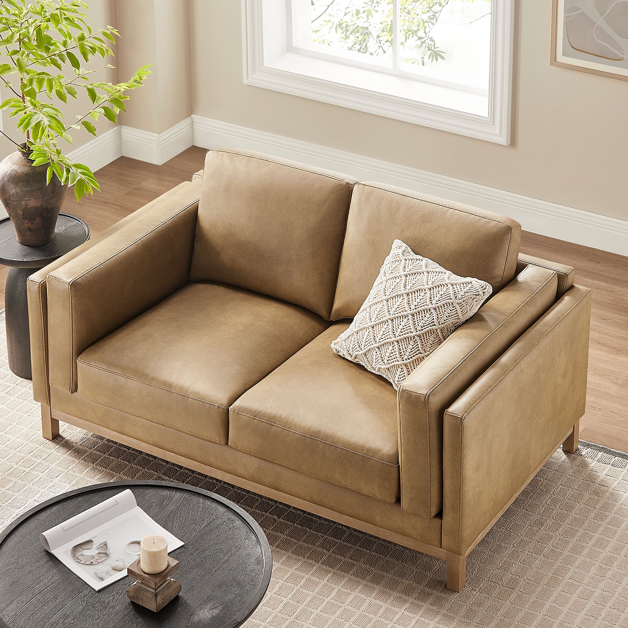 Roscoe 63 inch Vegan Leather Loveseat, Toast