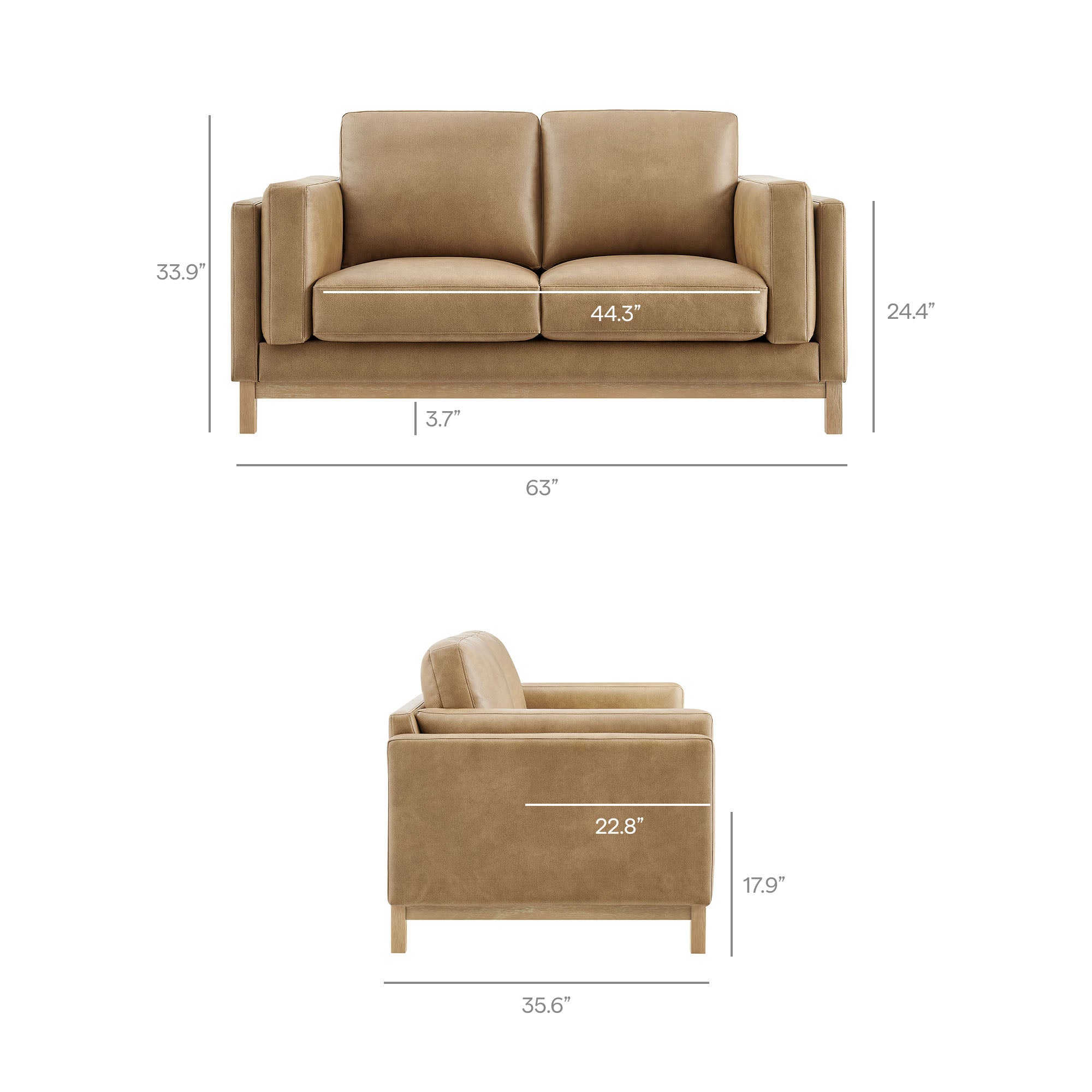 Roscoe 63 inch Vegan Leather Loveseat, Toast