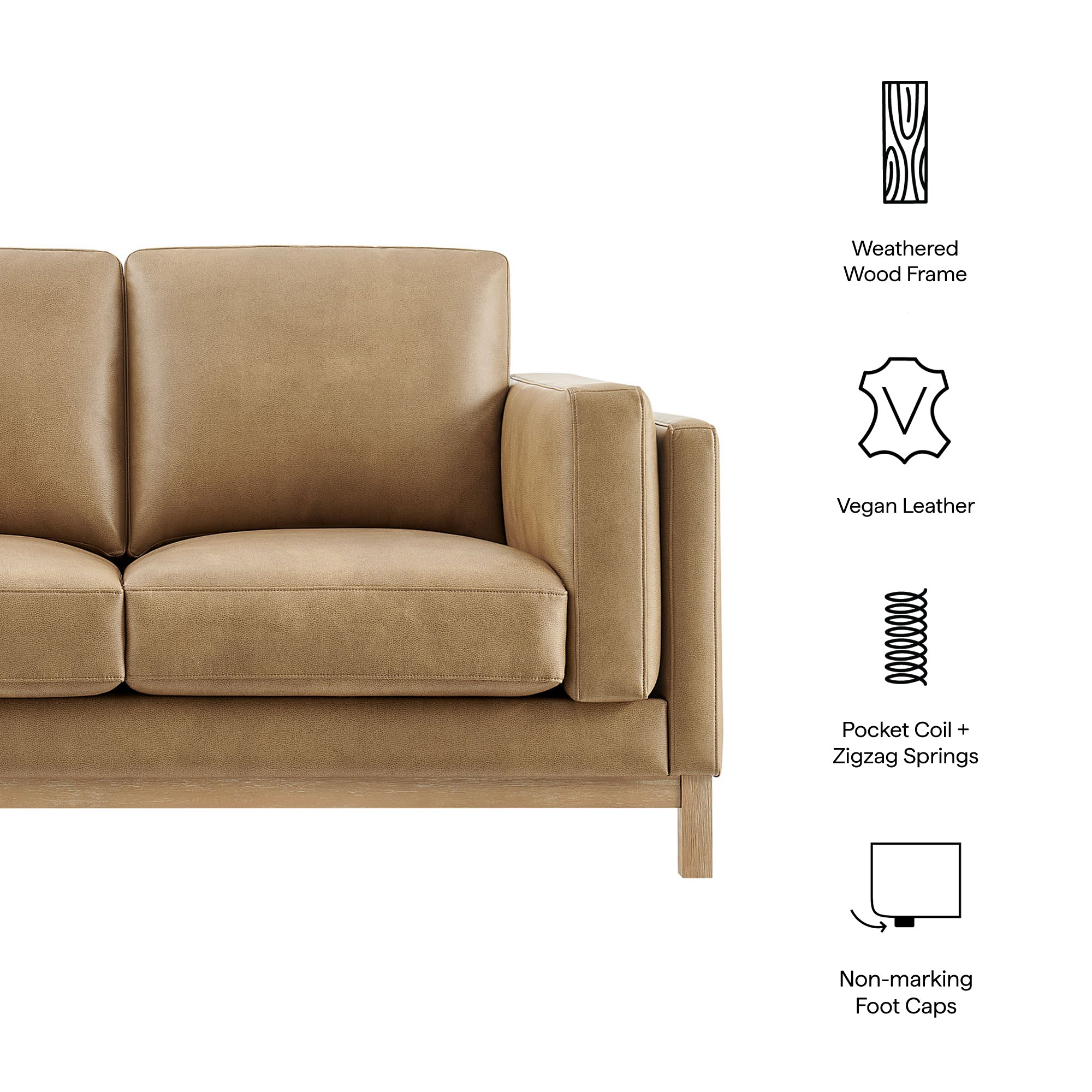 Roscoe 63 inch Vegan Leather Loveseat, Toast