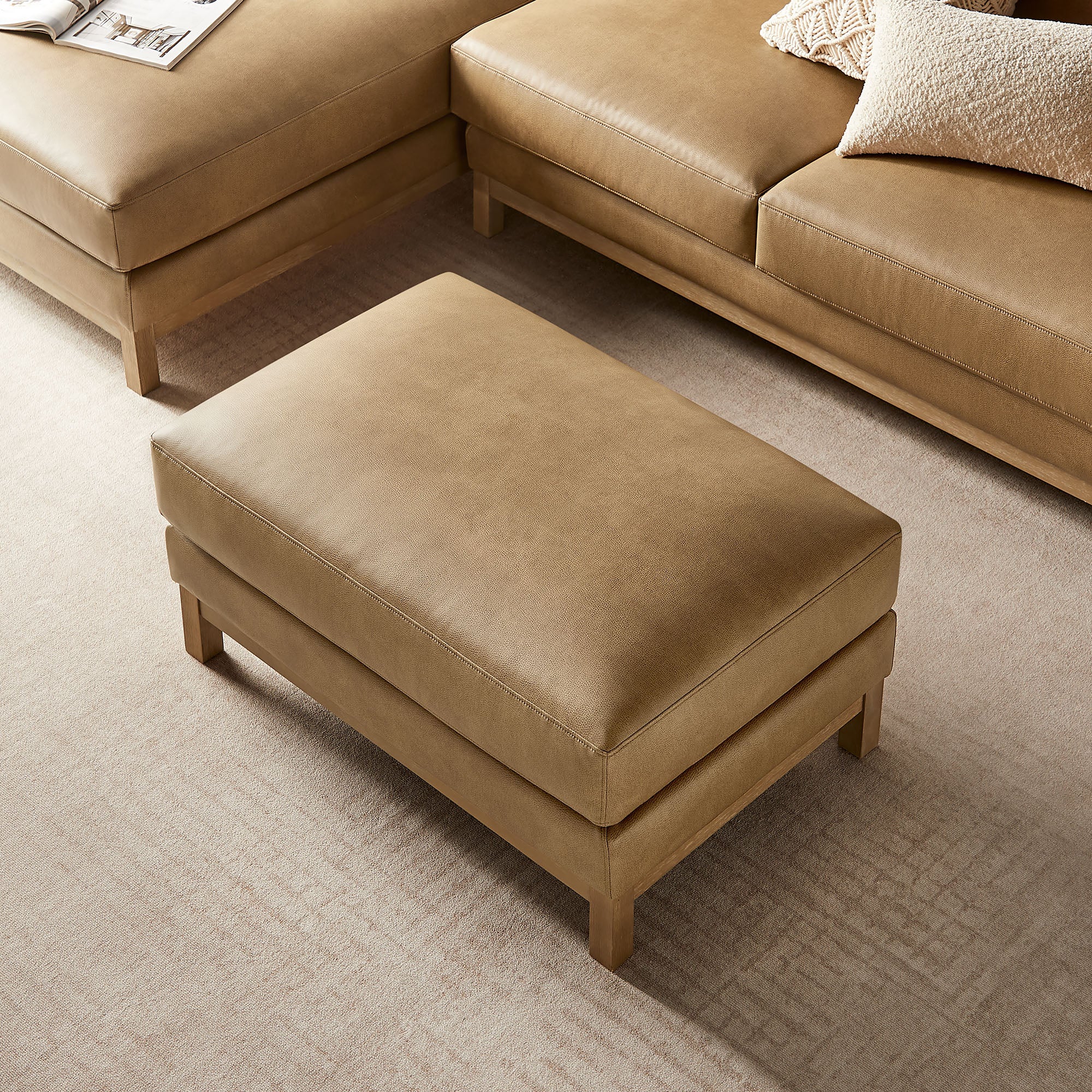 Roscoe Vegan Leather Ottoman, Toast