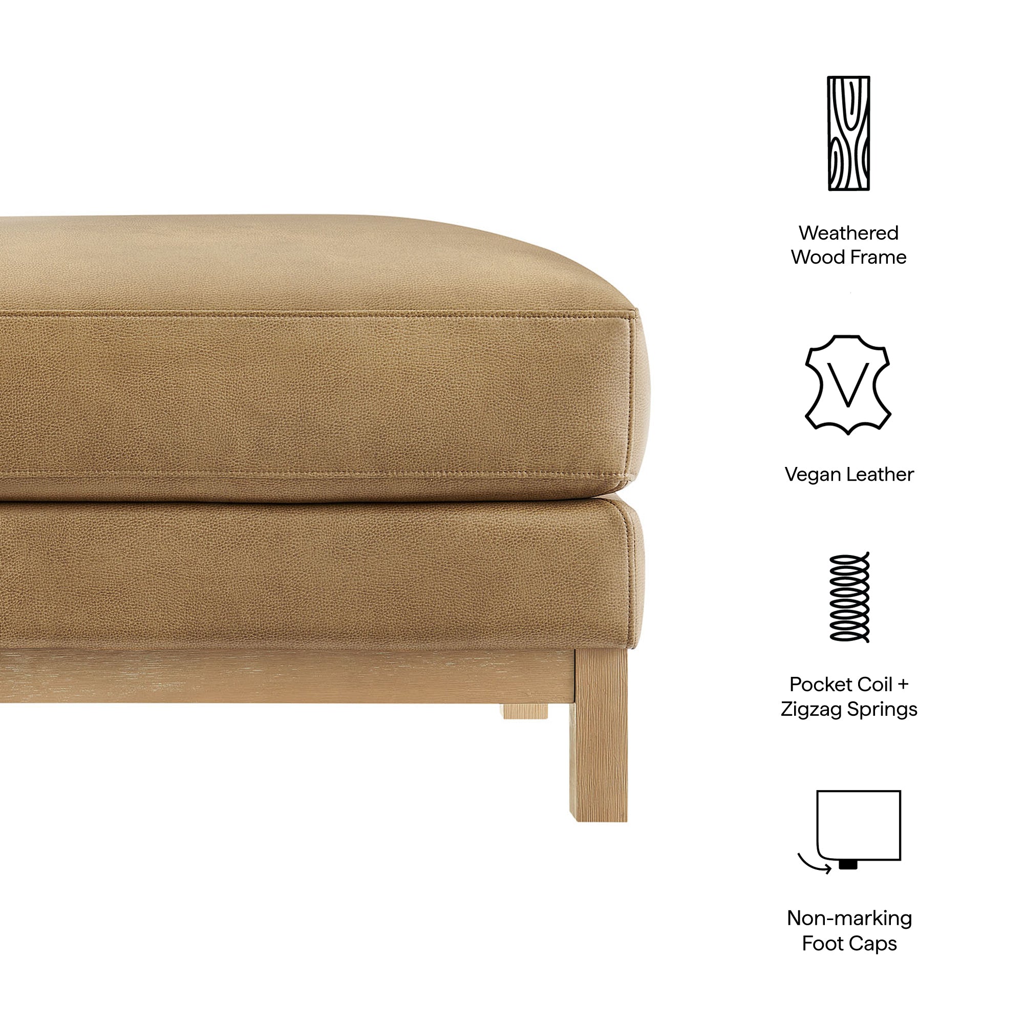Roscoe Vegan Leather Ottoman, Toast
