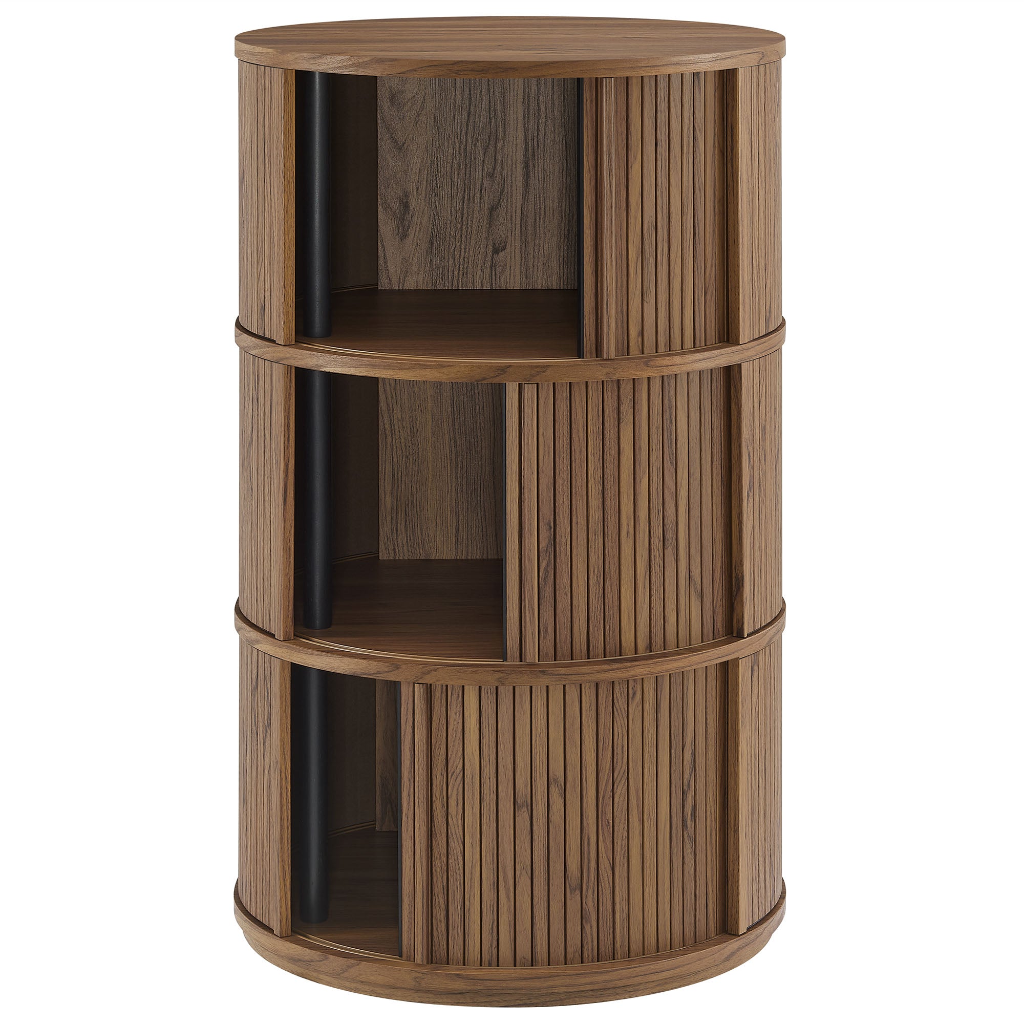 Clement Round Pedestal Stand Storage Table With Sliding Tambour Doors, Walnut