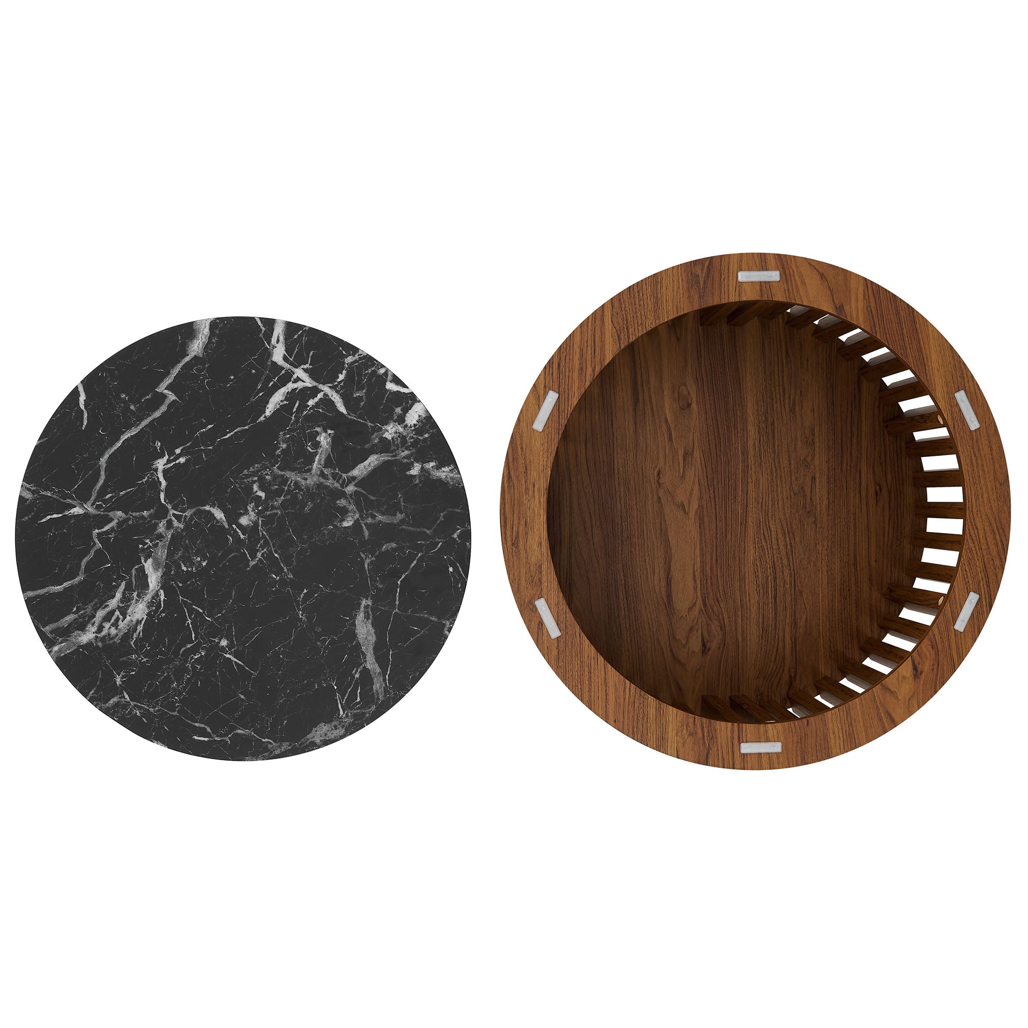 Fortitude Round Faux Marble Top Nesting Coffee Table Ensemble, Walnut Black
