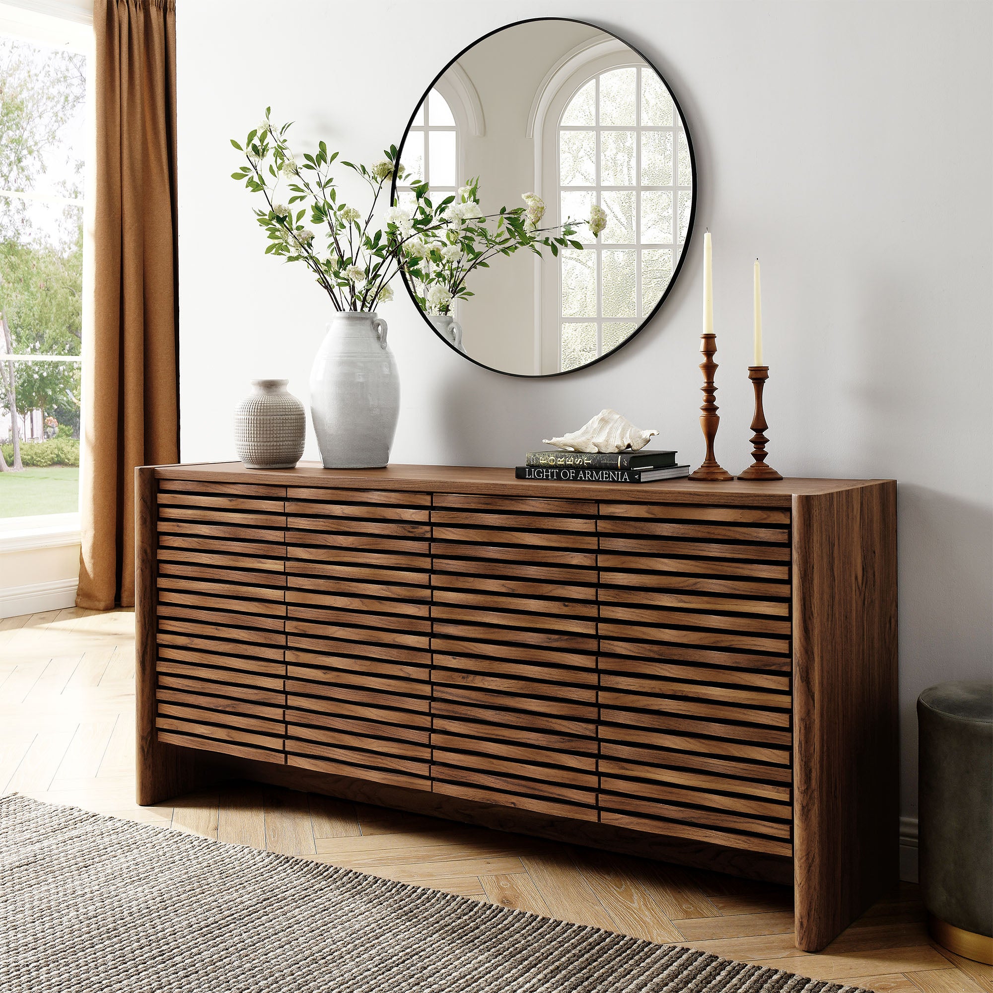 Emric Wave 66" 4-Door Sideboard, Walnut