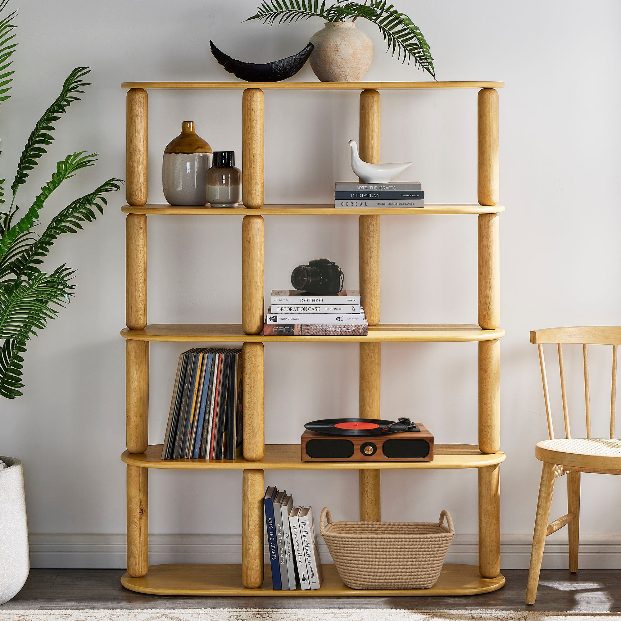 Arcus 4-Tier Oval Wood Bookshelf, Oak