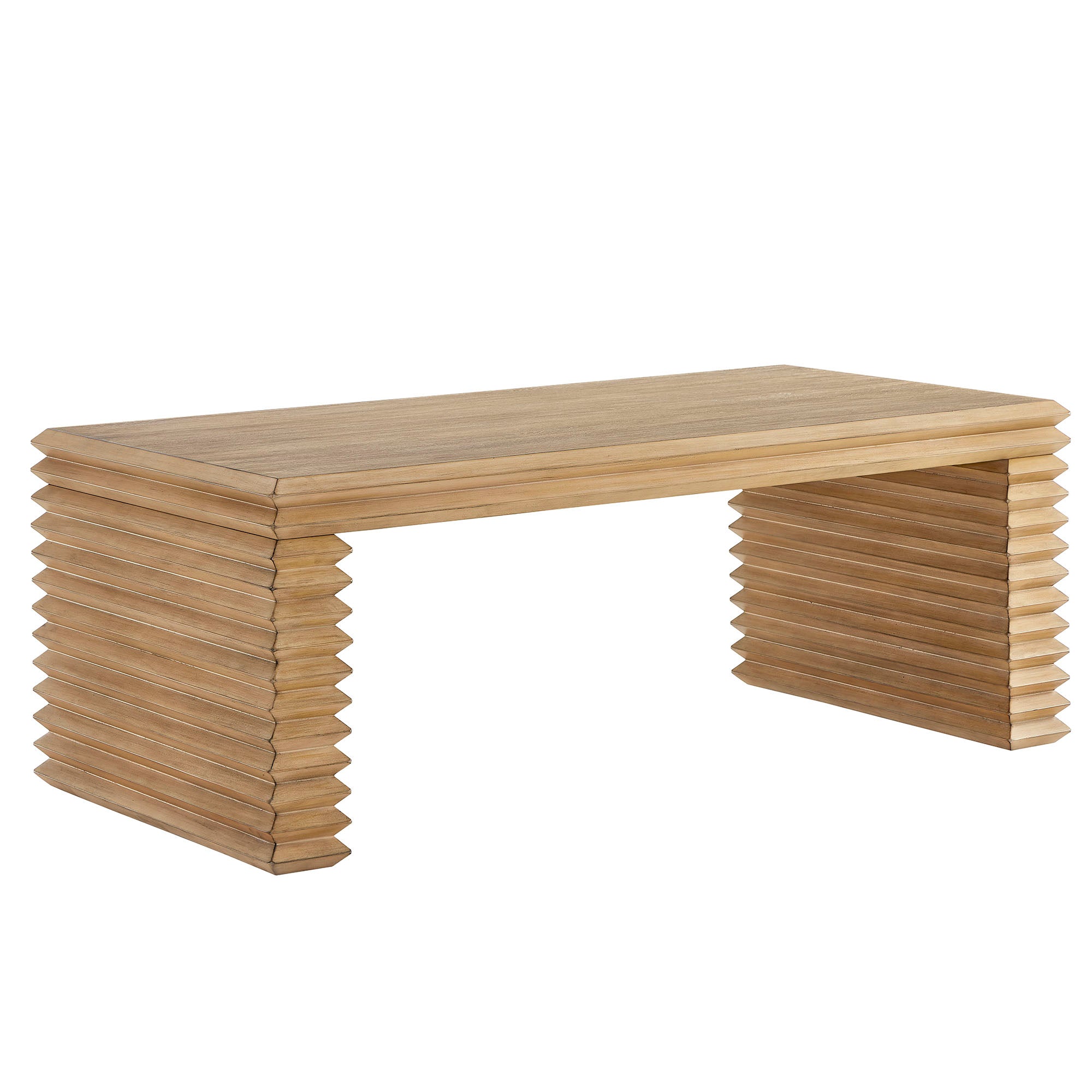 Canto Rectangular Stacked Design Coffee Table, Weathered Oak