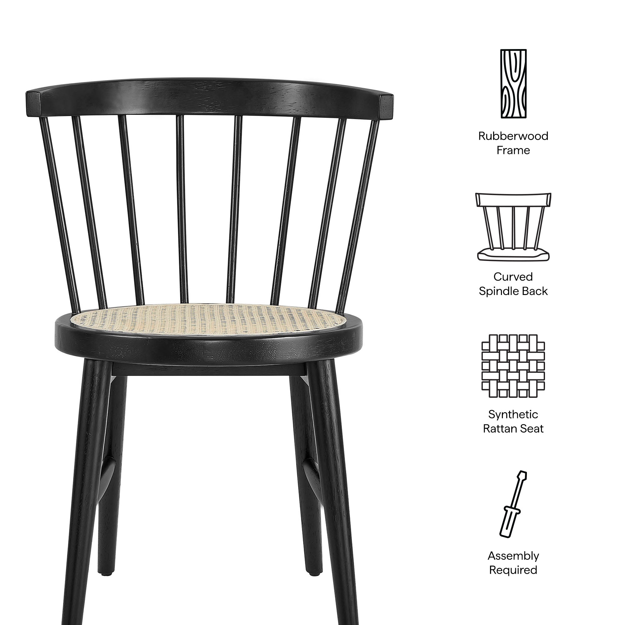 Lykke Curved Spindle Back Dining Chairs Set of 2, Black