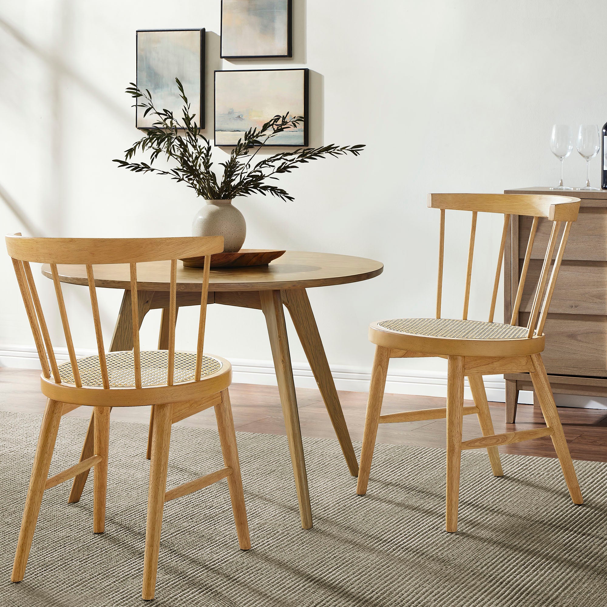 Lykke Curved Spindle Back Dining Chairs Set of 2, Natural