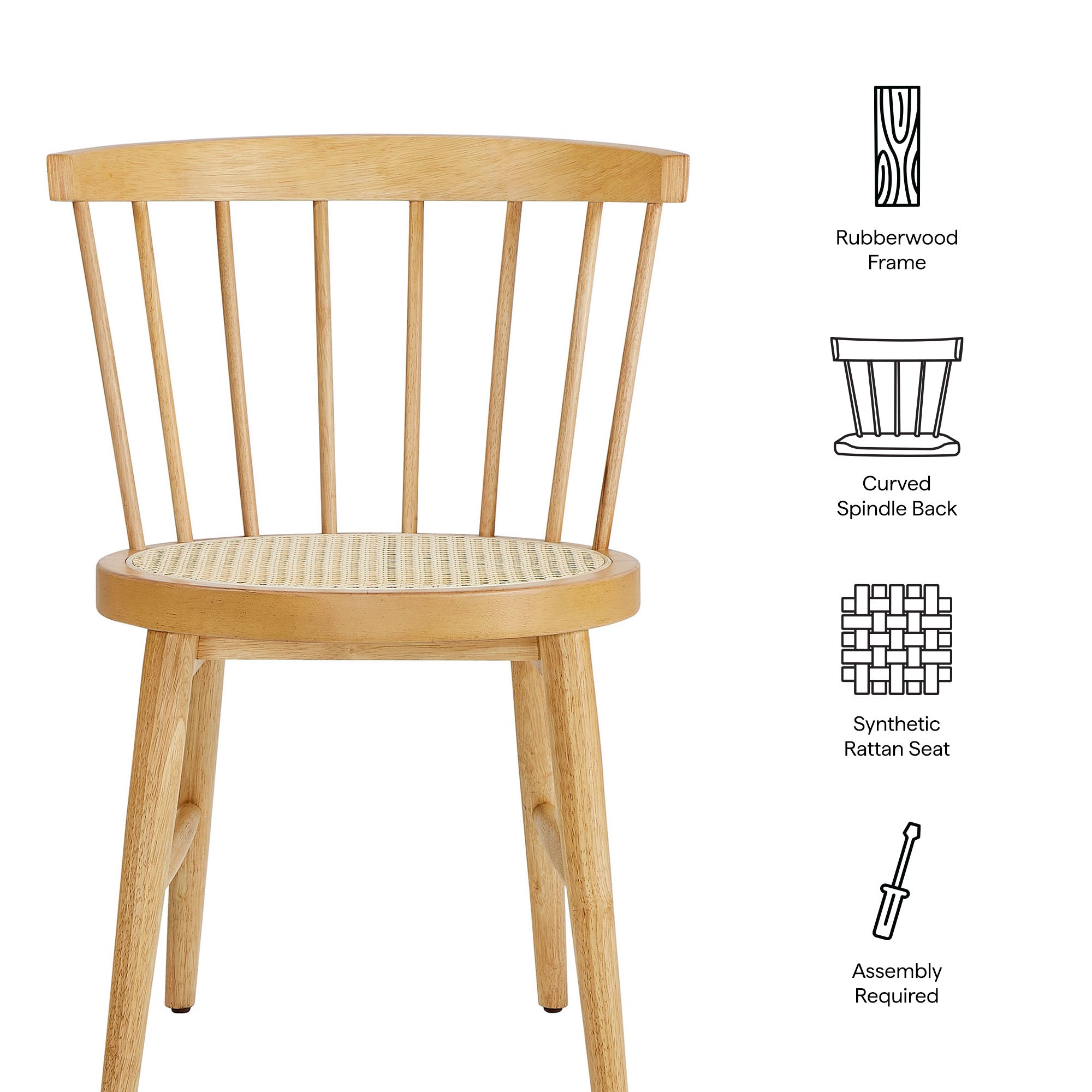 Lykke Curved Spindle Back Dining Chairs Set of 2, Natural