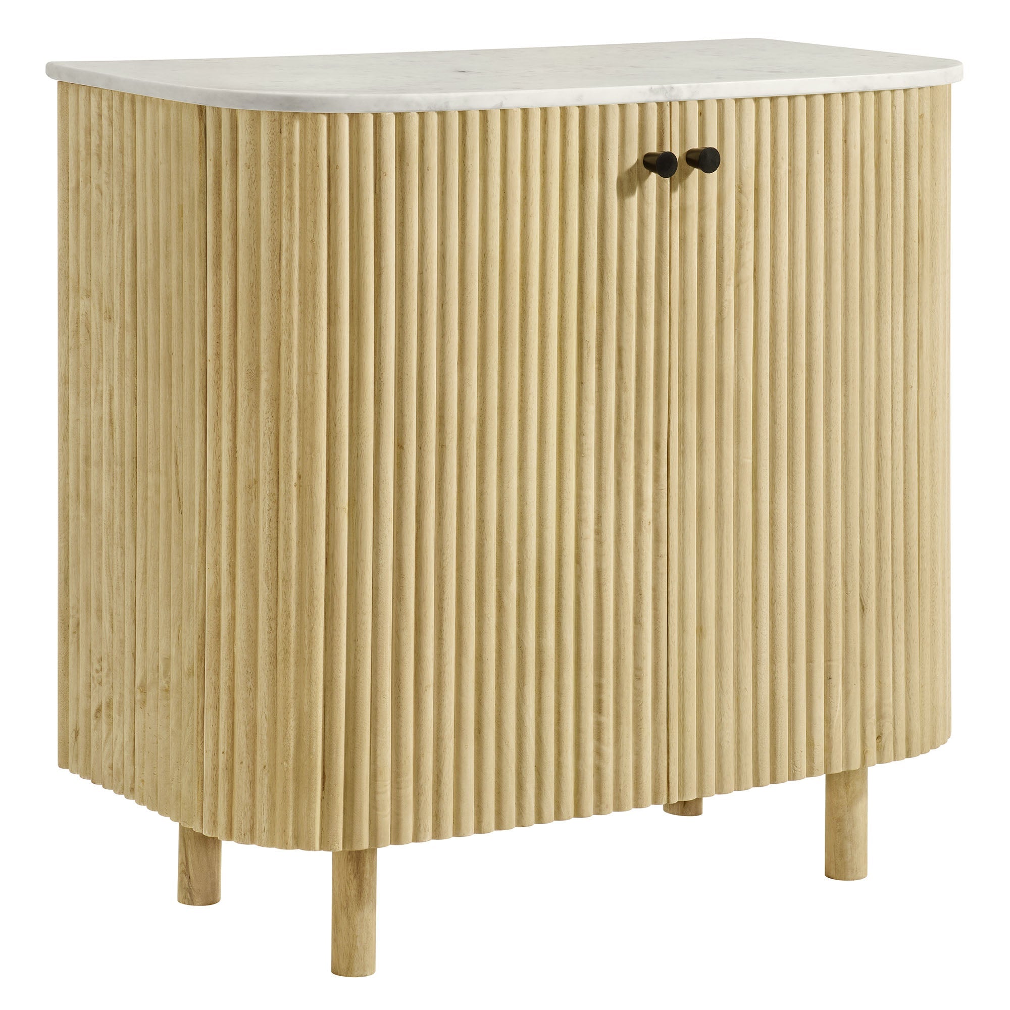 Caldera 33" Curved Solid Wood and Marble Accent Storage Cabinet, Natural