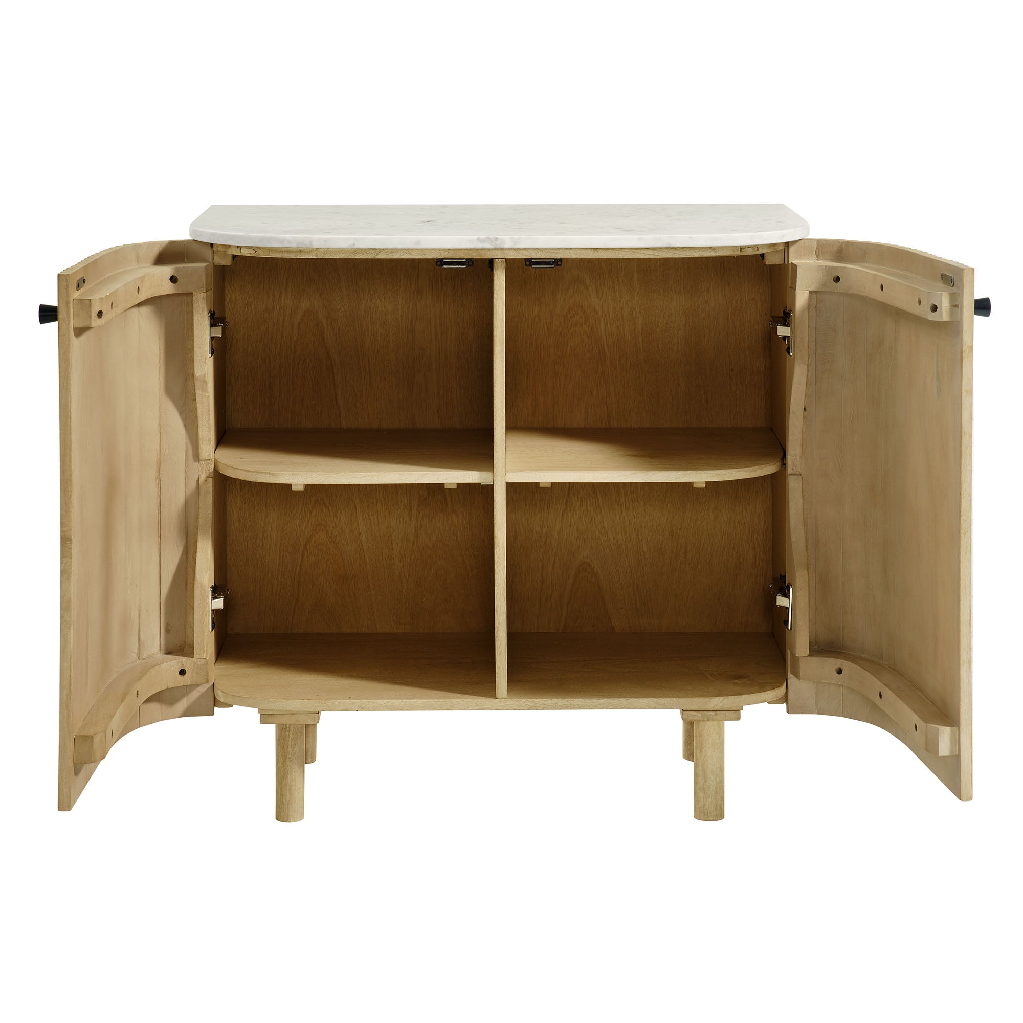 Caldera 33" Curved Solid Wood and Marble Accent Storage Cabinet, Natural