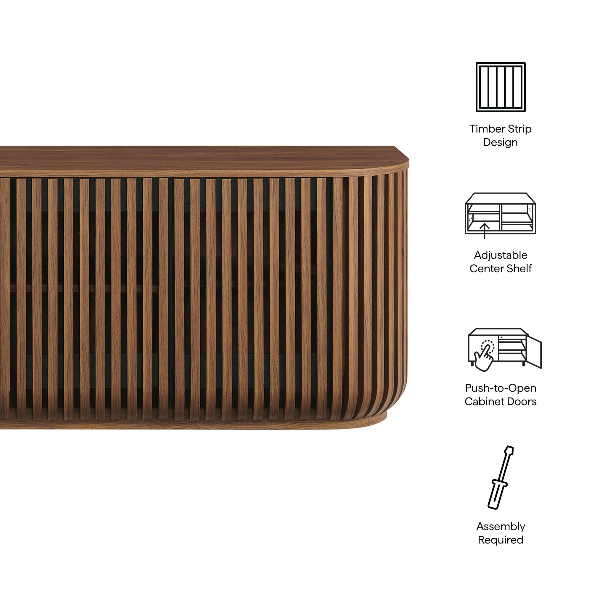 Fortitude 75" Curved Sideboard Storage Cabinet, Walnut