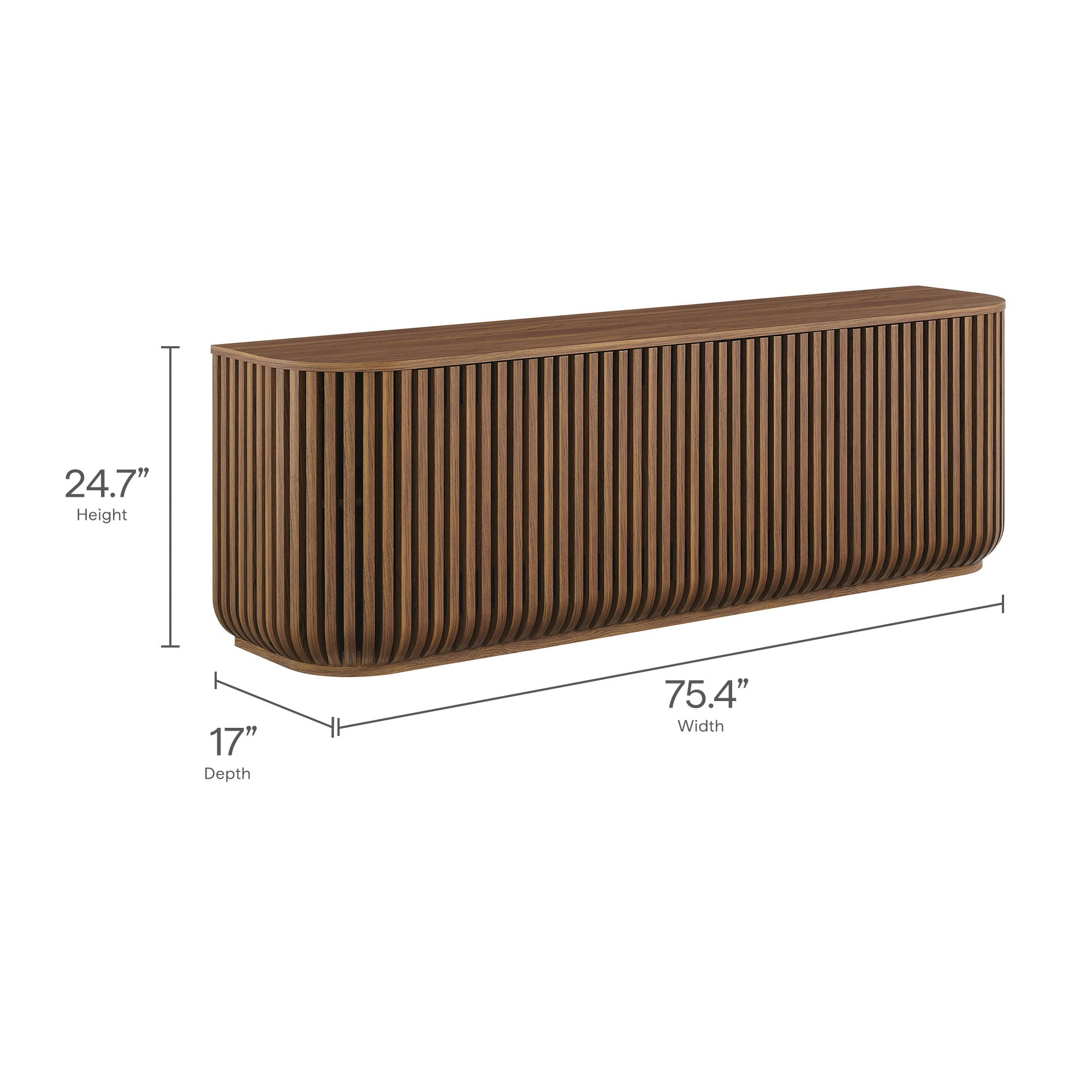 Fortitude 75" Curved Sideboard Storage Cabinet, Walnut