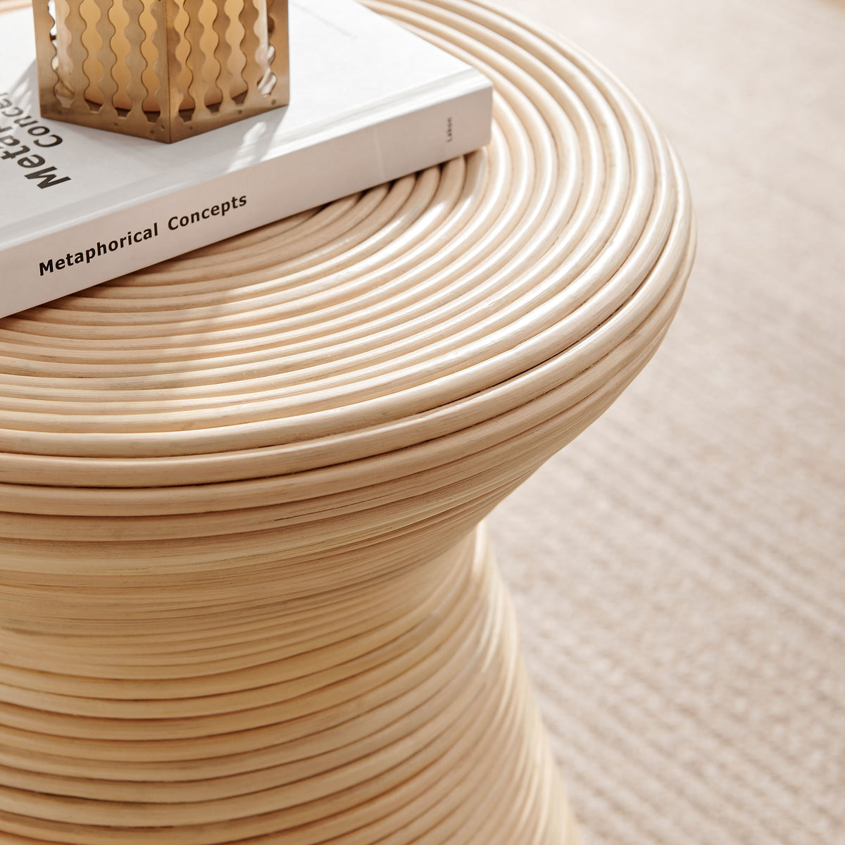 Tavi Hourglass Natural Rattan Round Side Table, Natural