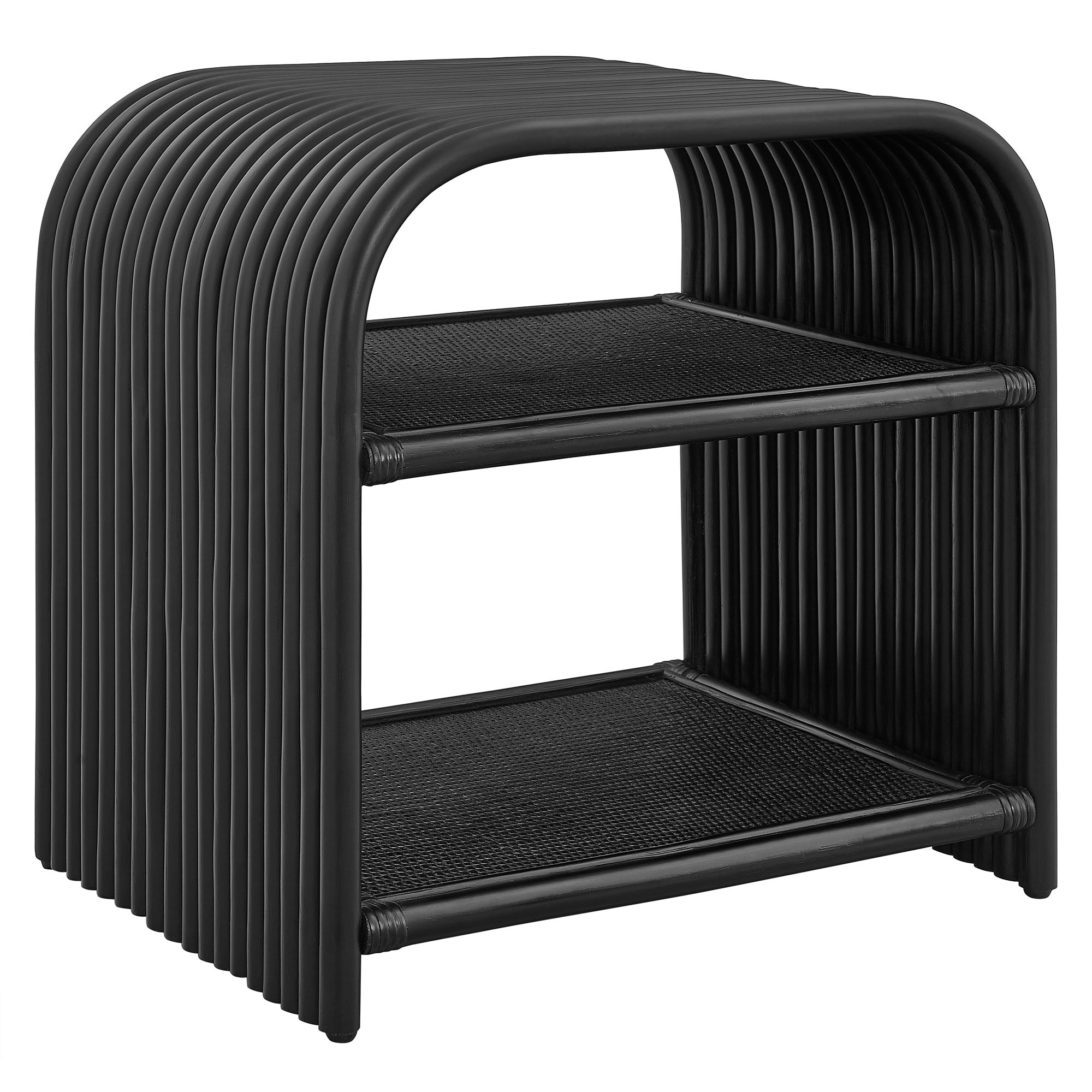 Eve Curved Natural Rattan Side Table, Black
