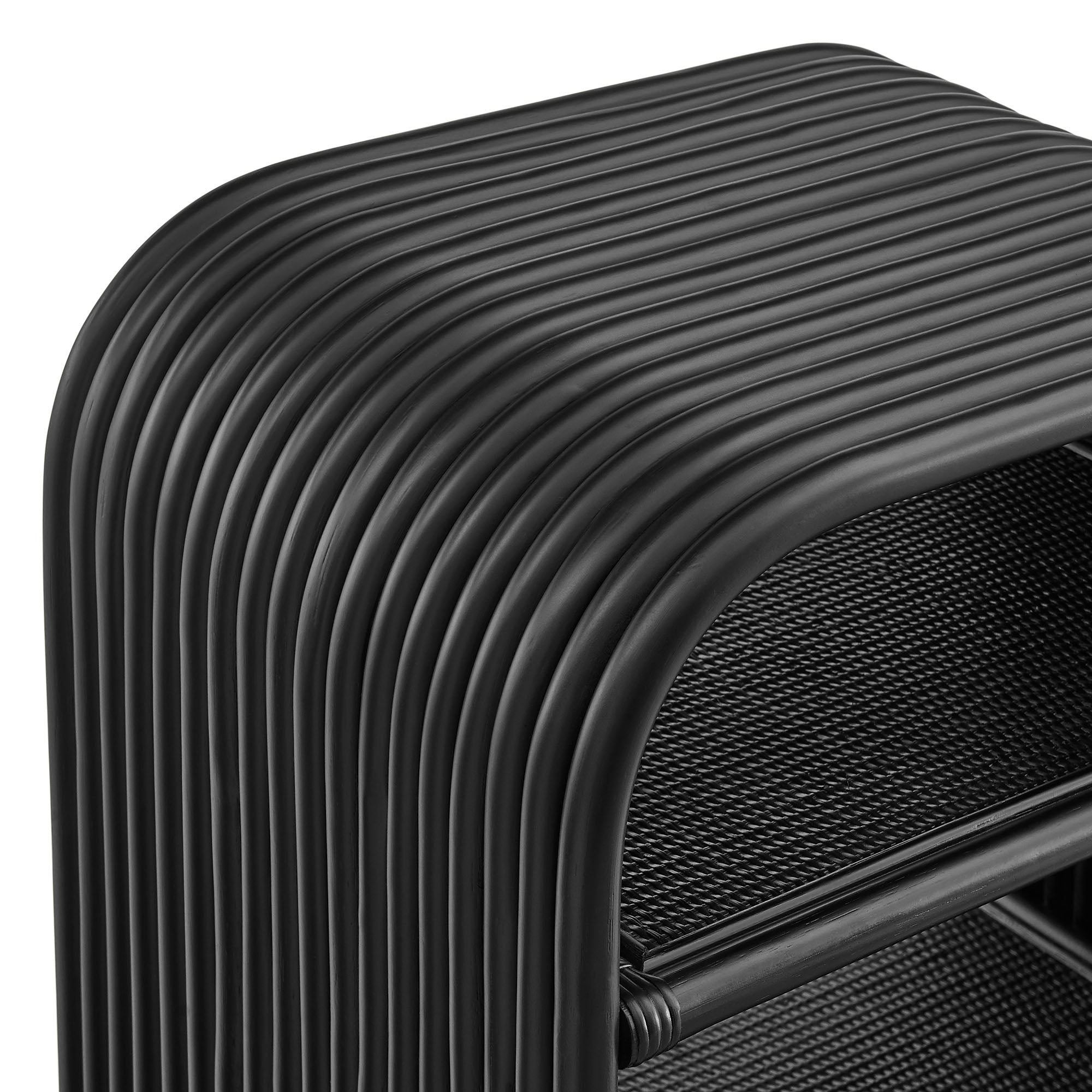 Eve Curved Natural Rattan Side Table, Black
