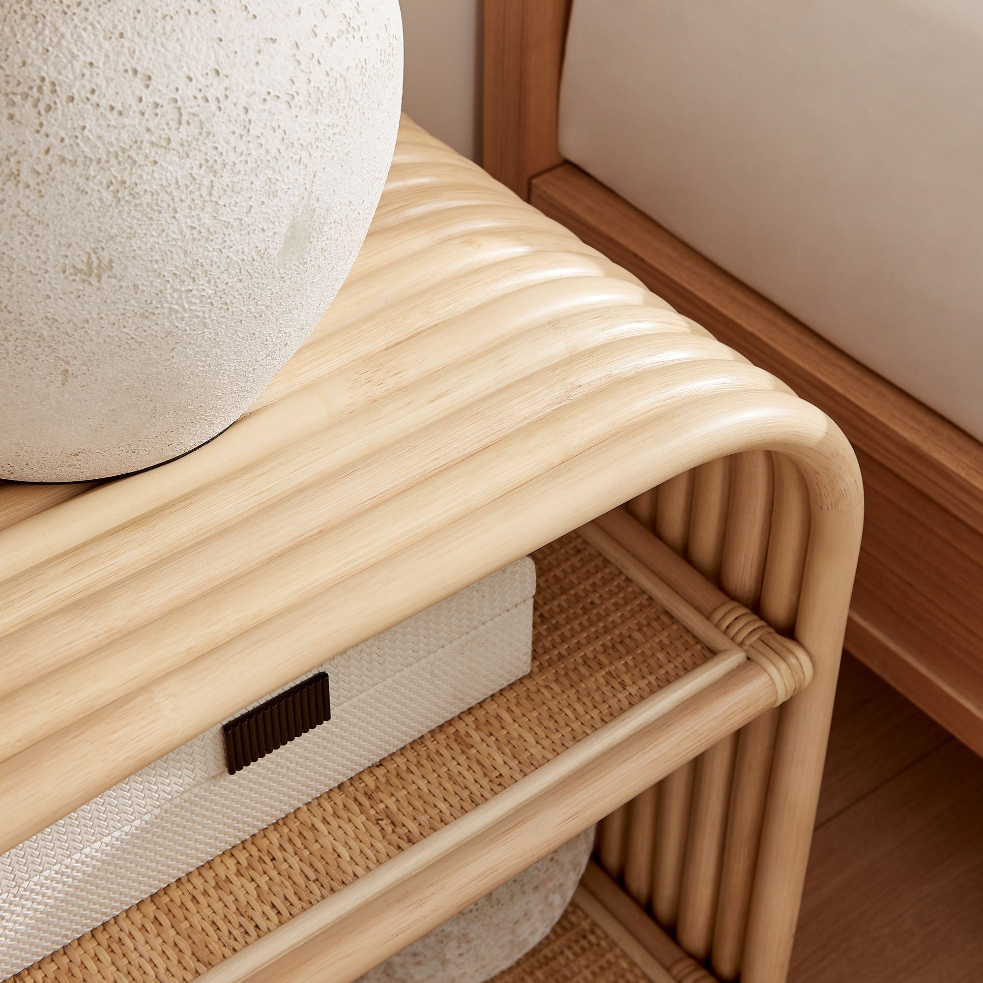 Eve Curved Natural Rattan Side Table, Natural