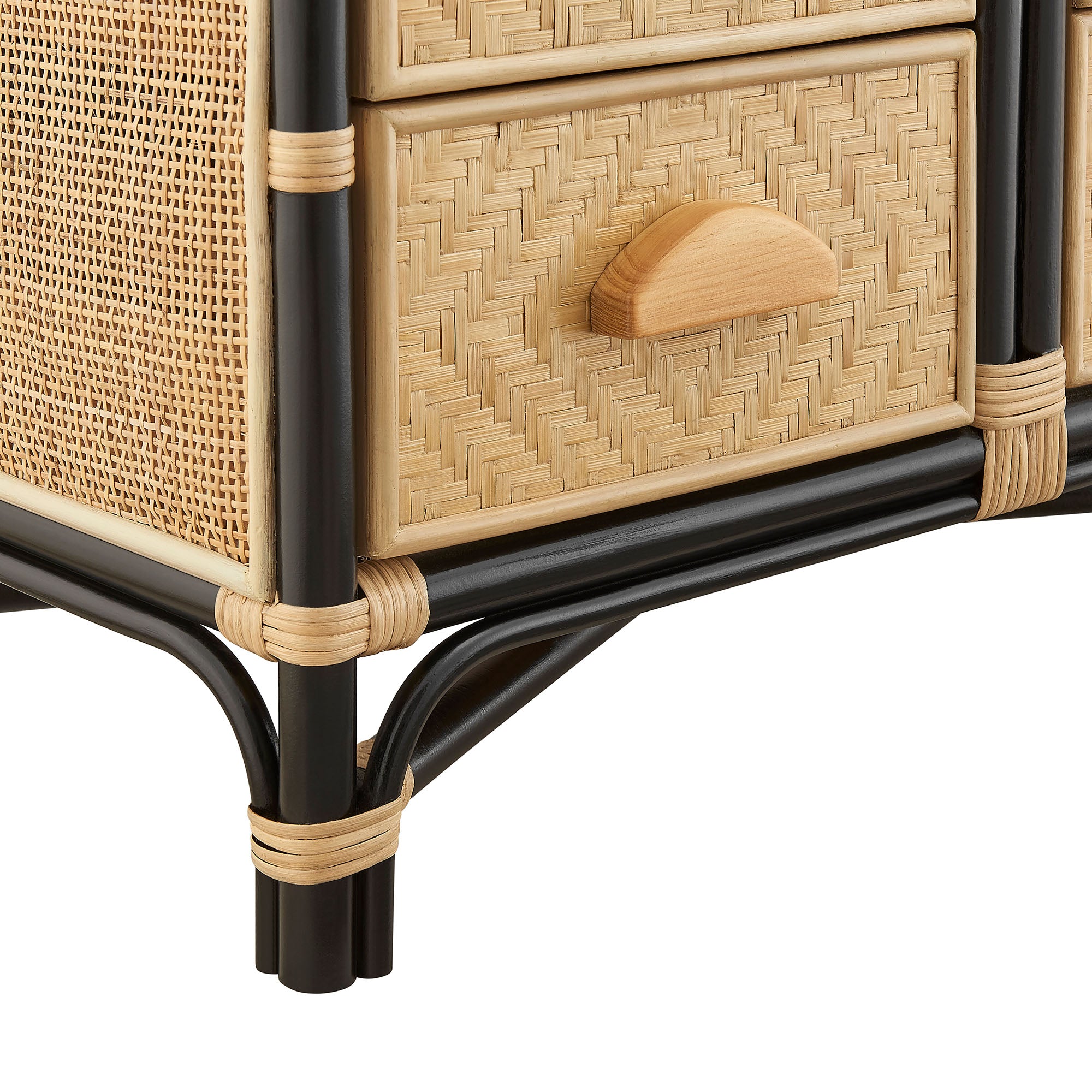 Jane 71 Inch Tall Arched Natural Rattan Bookshelf, Natural Black