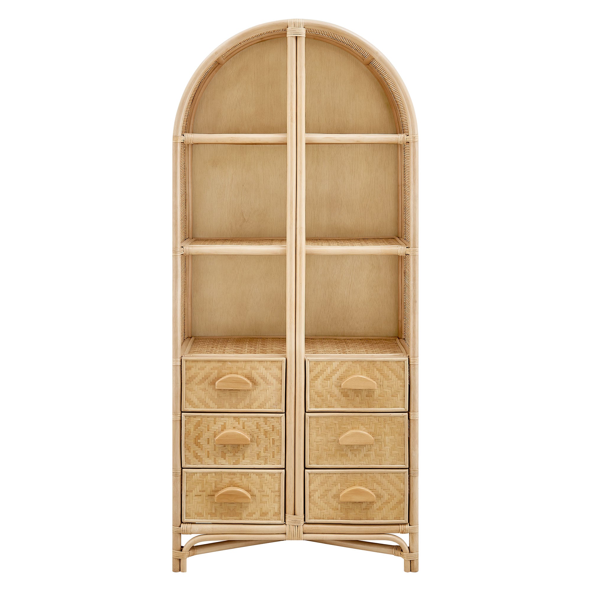 Jane 71 Inch Tall Arched Natural Rattan Bookshelf, Natural
