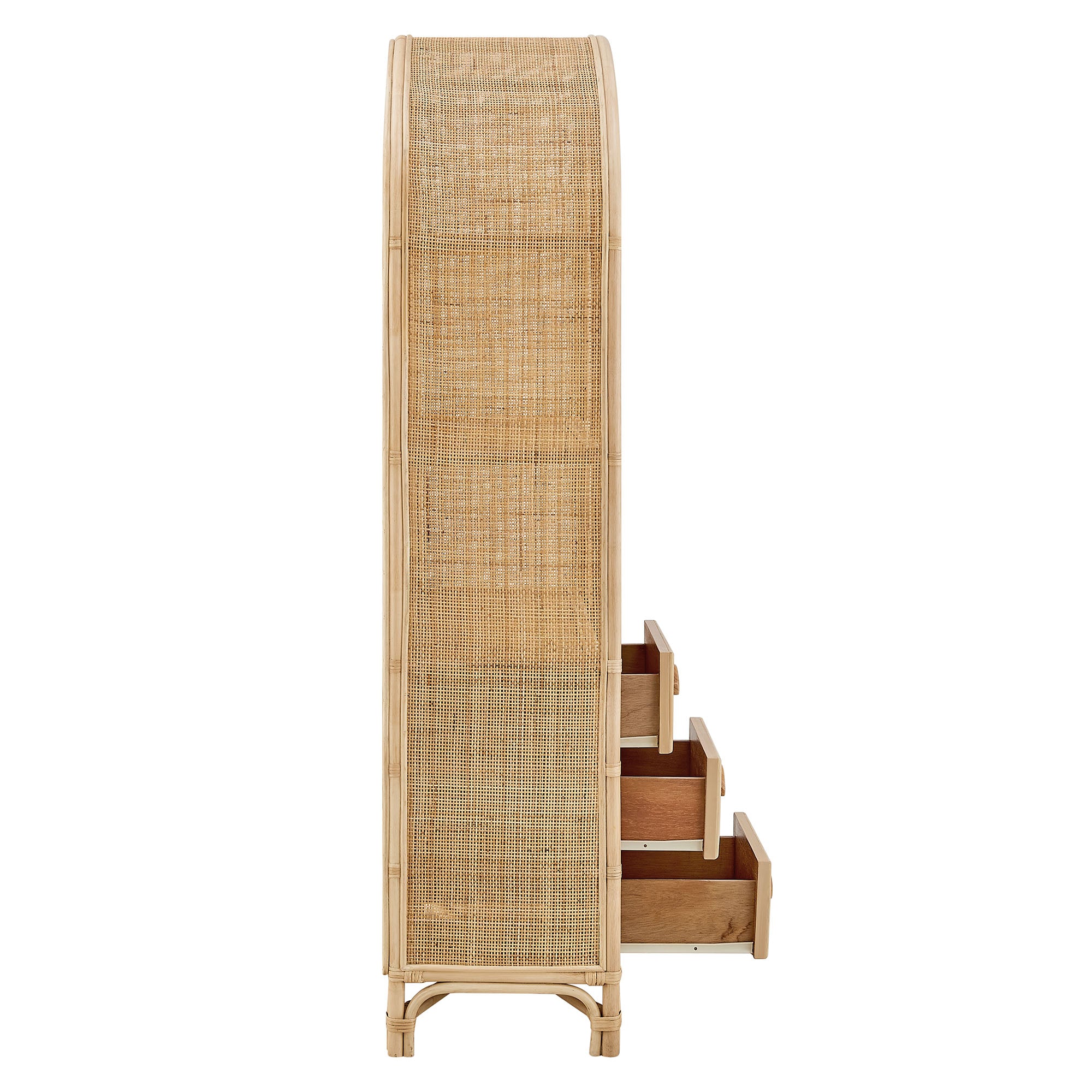 Jane 71 Inch Tall Arched Natural Rattan Bookshelf, Natural