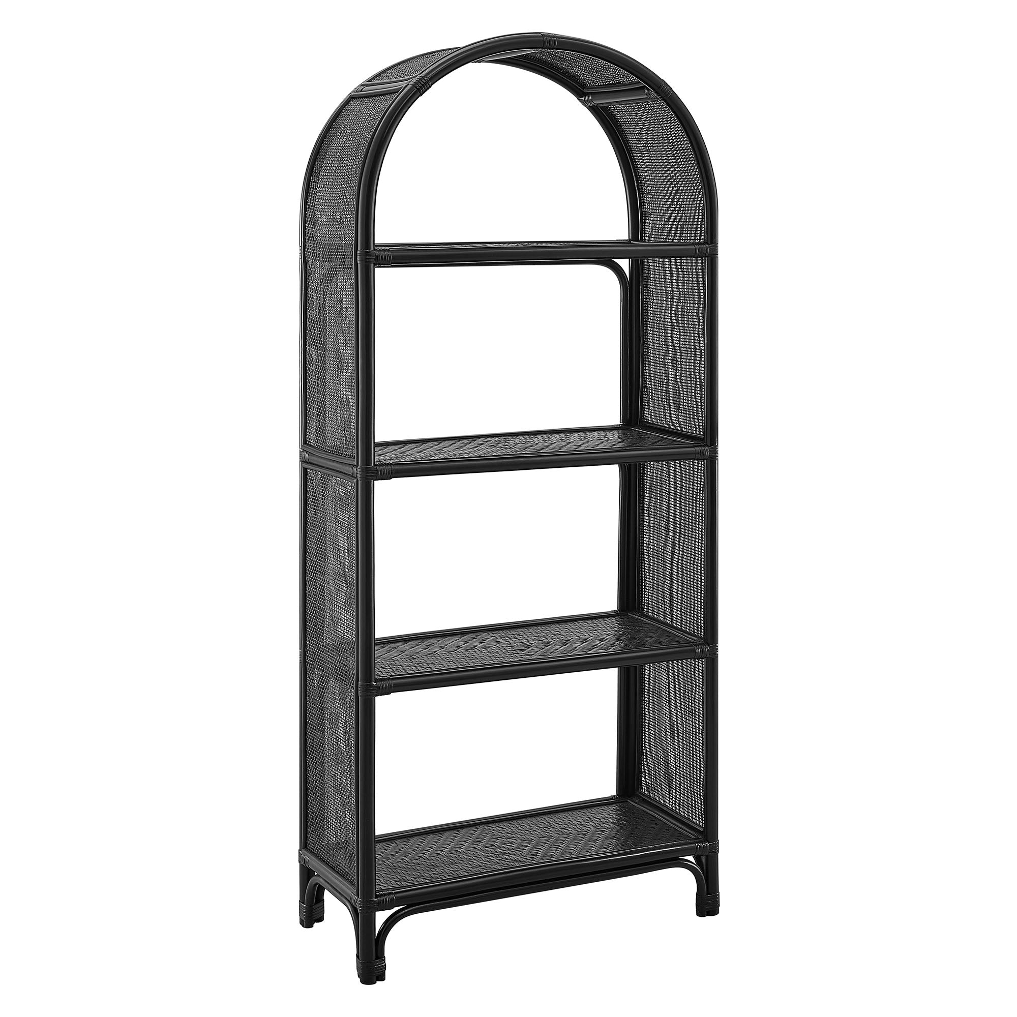 Celeste 67 Inch Tall Arched Natural Rattan Bookshelf, Black