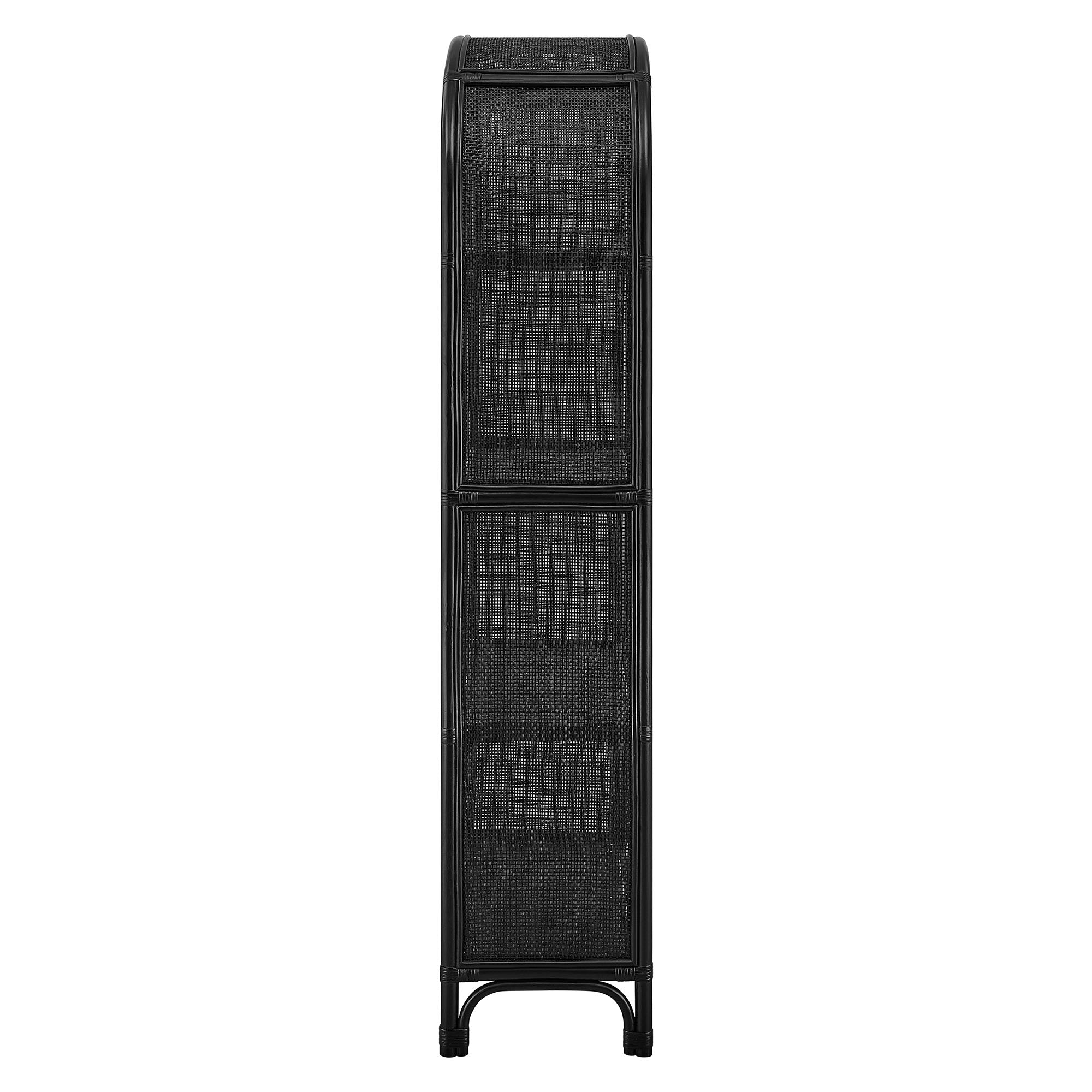 Celeste 67 Inch Tall Arched Natural Rattan Bookshelf, Black