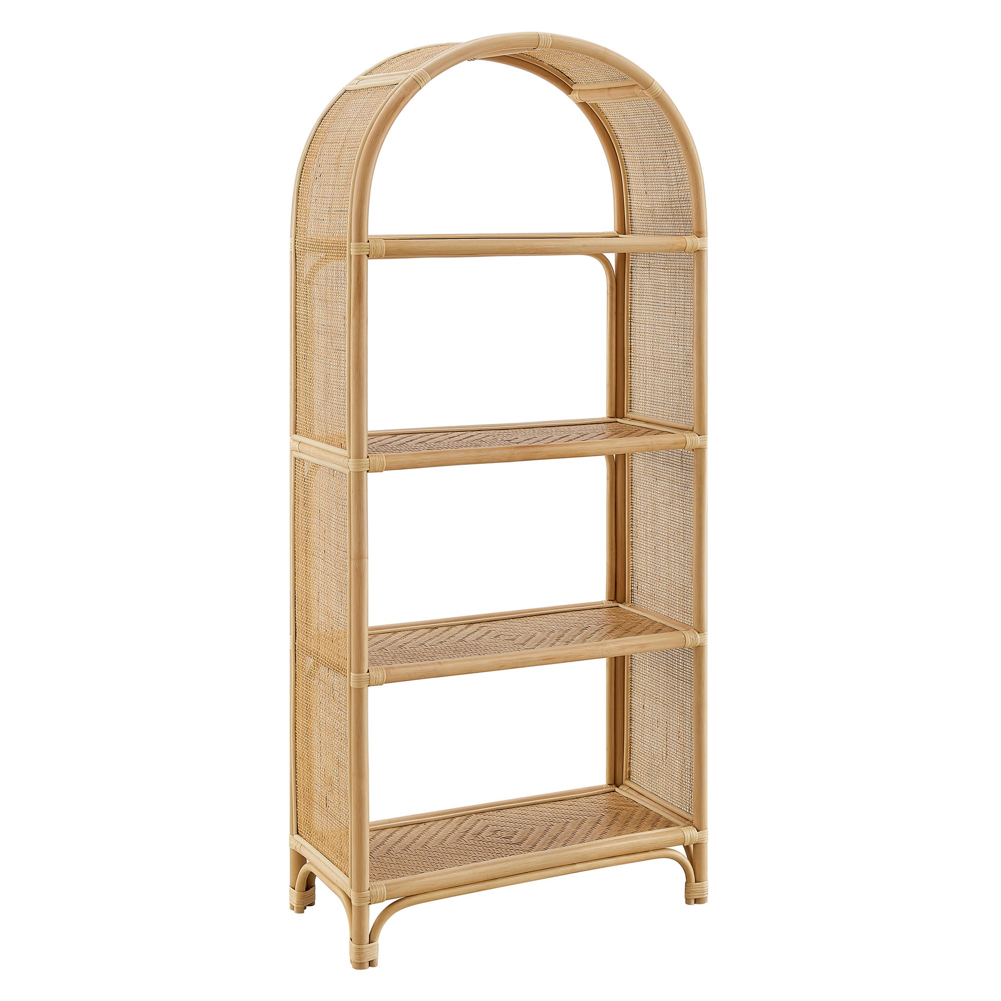 Celeste 67 Inch Tall Arched Natural Rattan Bookshelf, Natural