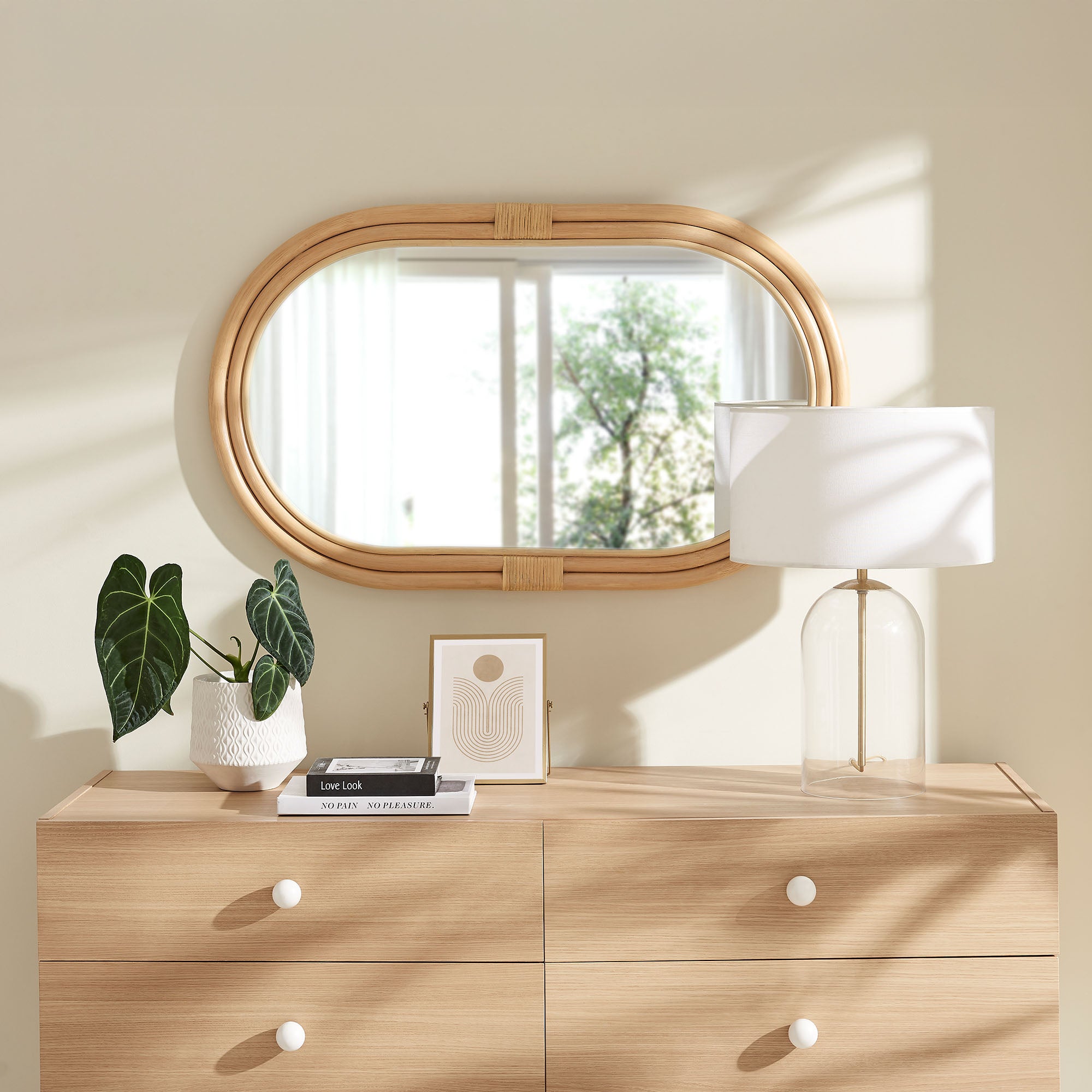 Corsica Oval Rattan Wall Mirror, Natural