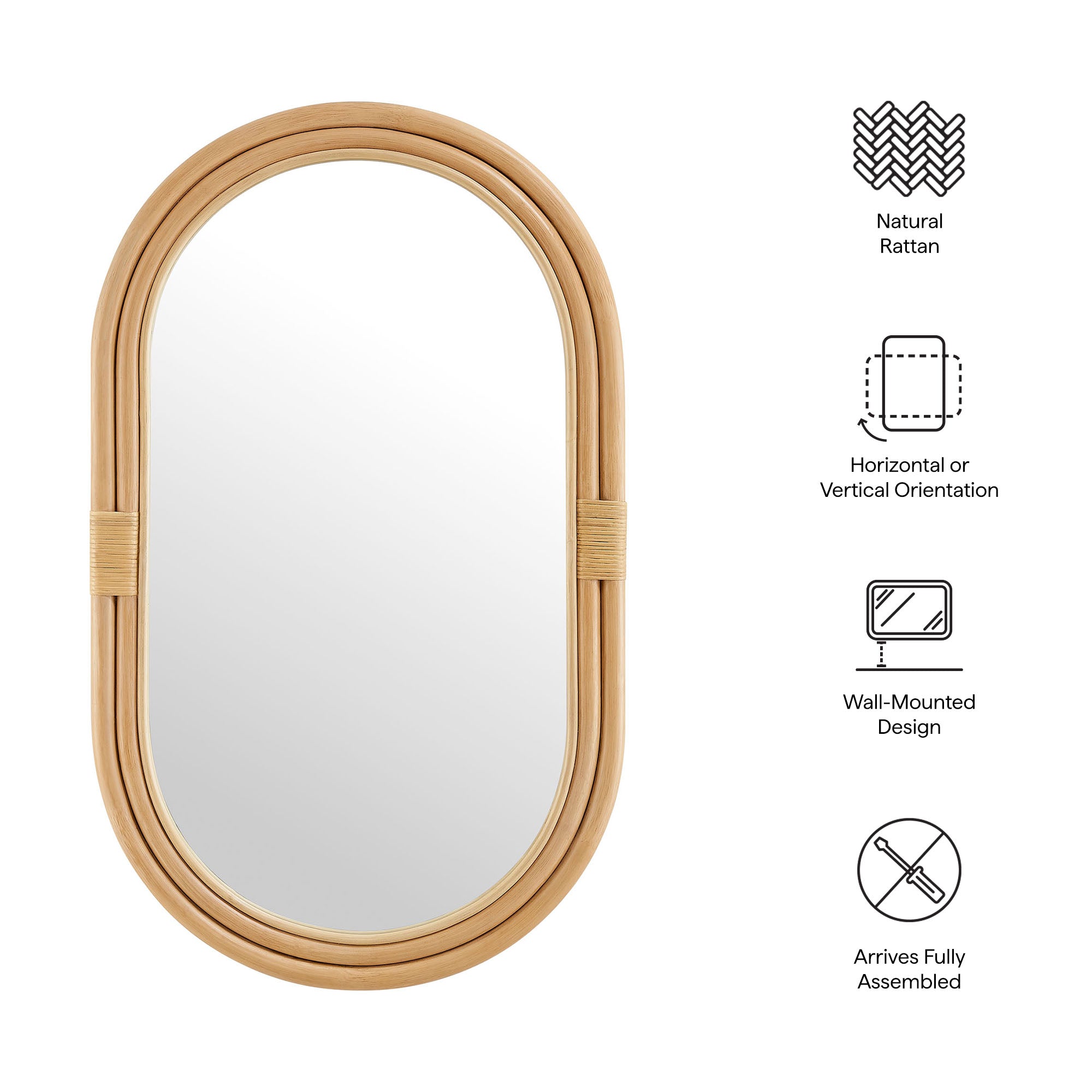 Corsica Oval Rattan Wall Mirror, Natural