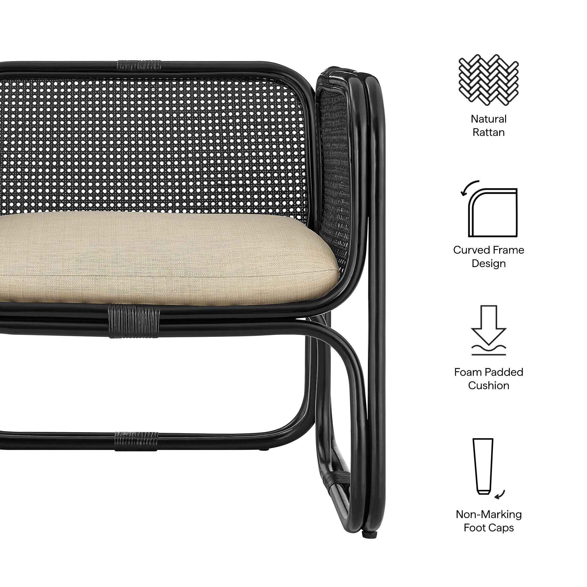 Ellis Natural Rattan Accent Armchair, Black
