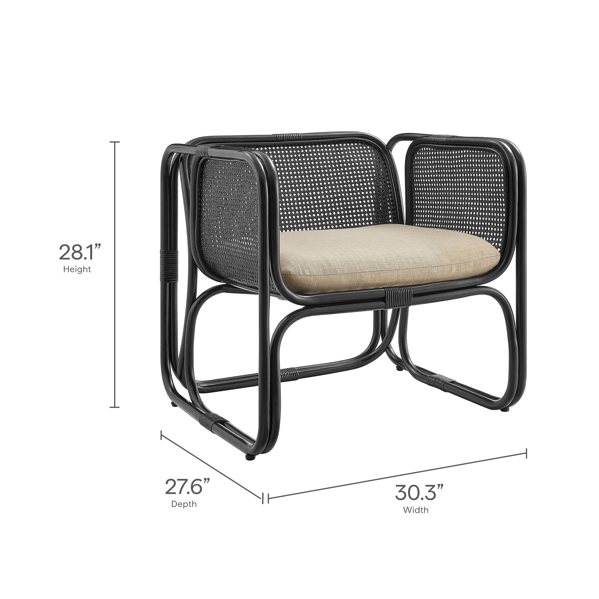 Ellis Natural Rattan Accent Armchair, Black