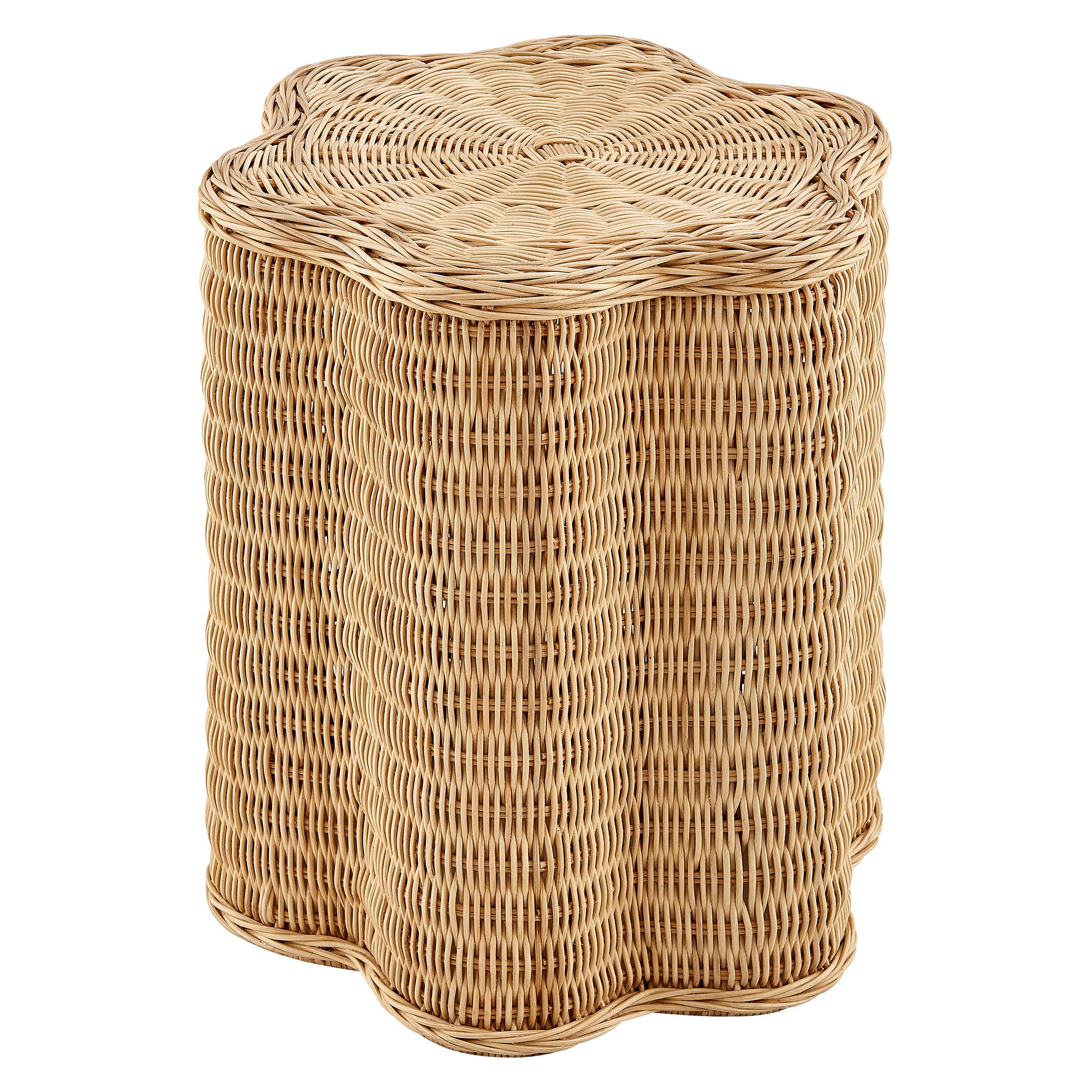 Erika Scalloped Natural Rattan Side Table, Natural