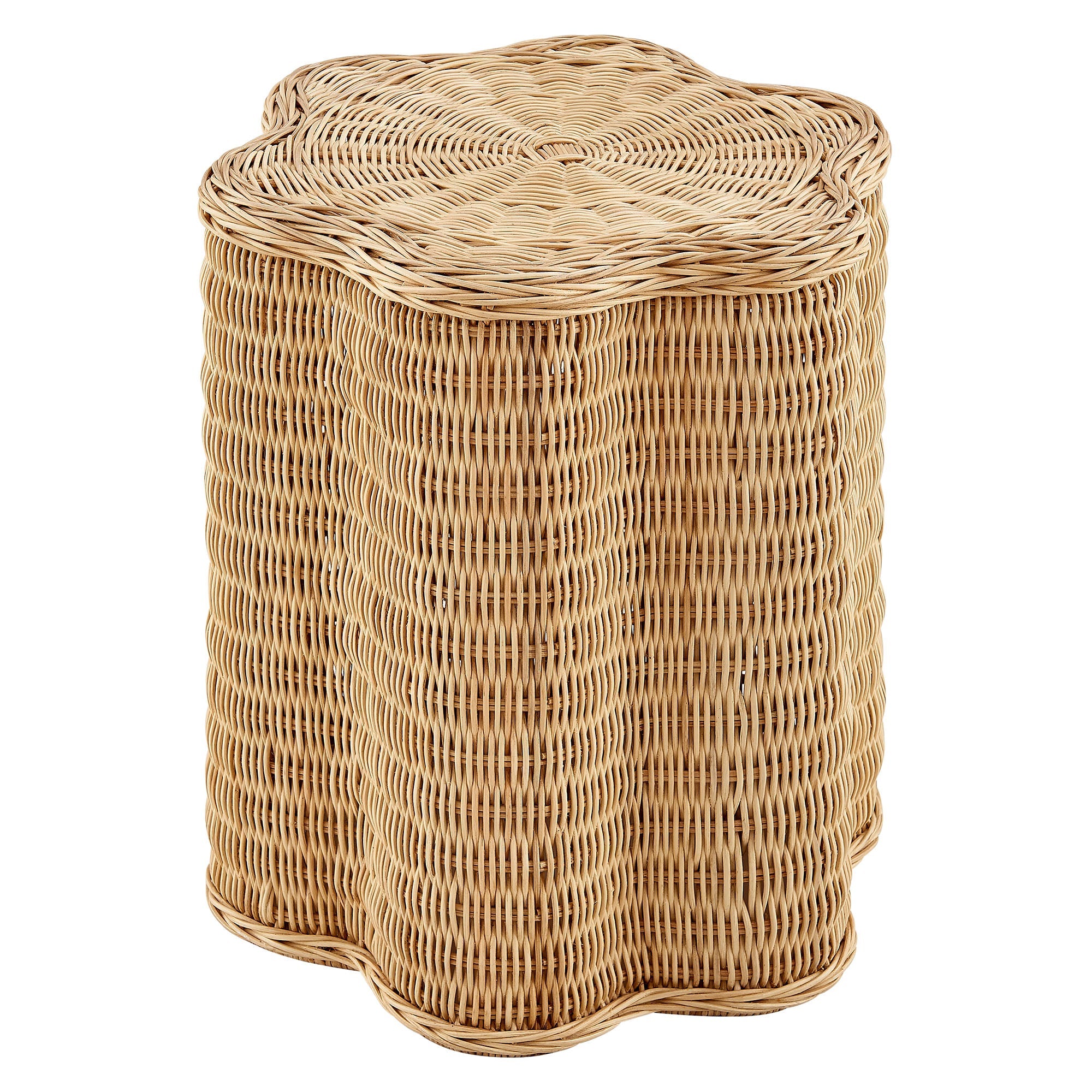 Erika Scalloped Natural Rattan Side Table, Natural