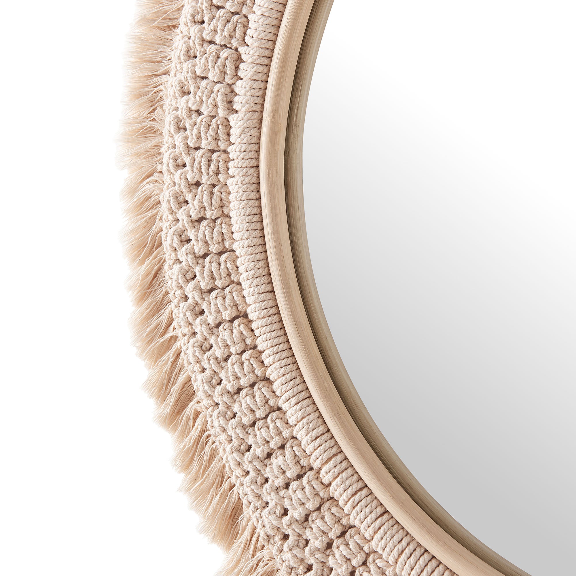 Jade Round Rattan Macrame Wall Mirror, Natural