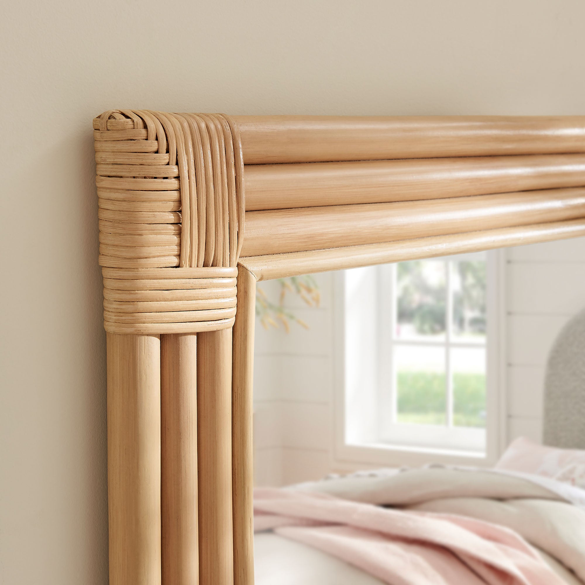 Corsica Curved Rectangle Rattan Wall Mirror, Natural