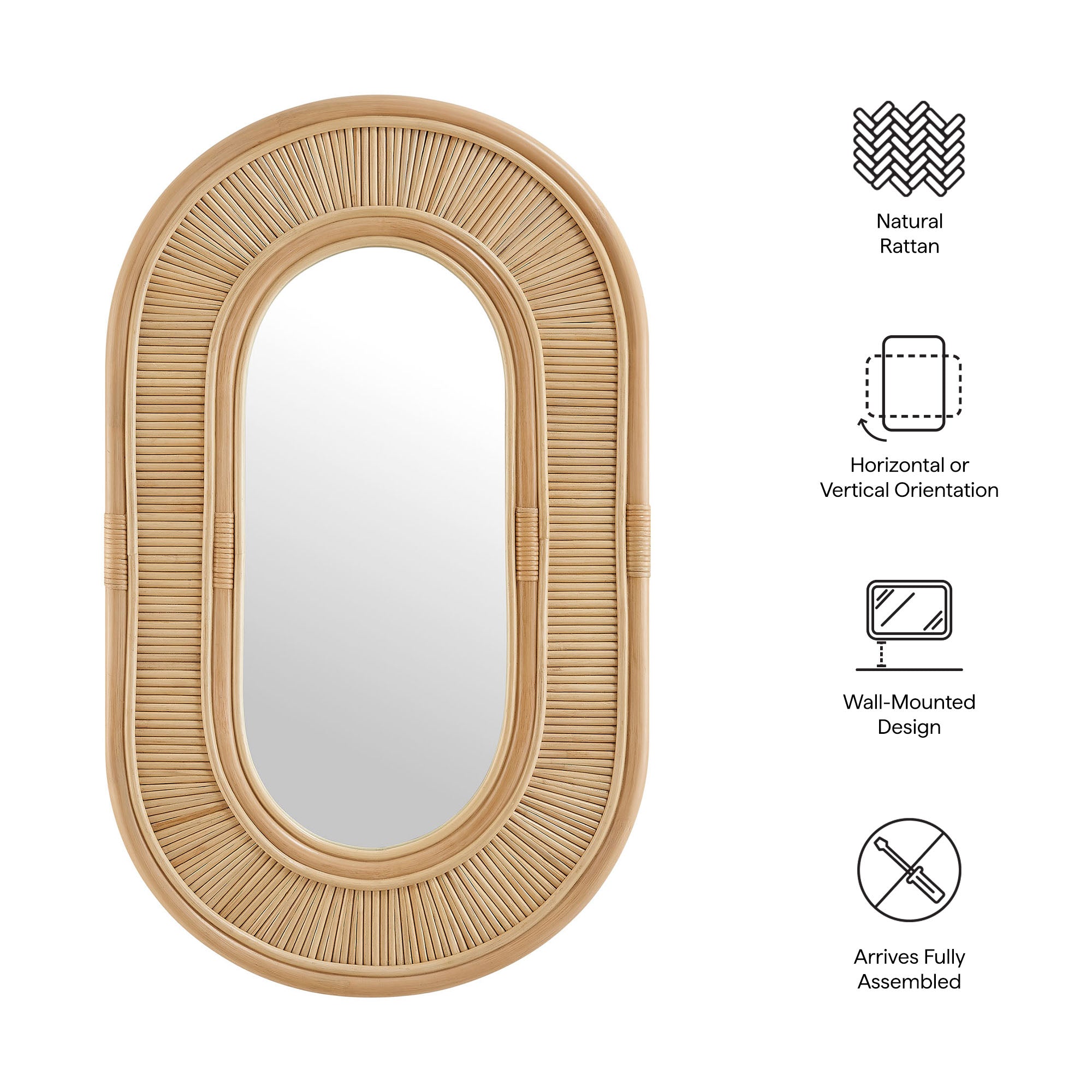 Sovana Oval Rattan Wall Mirror, Natural