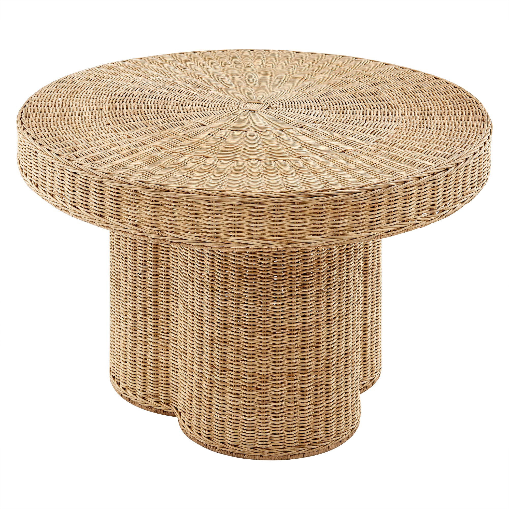 Ainsley 32 Inch Round Natural Rattan Coffee Table, Natural