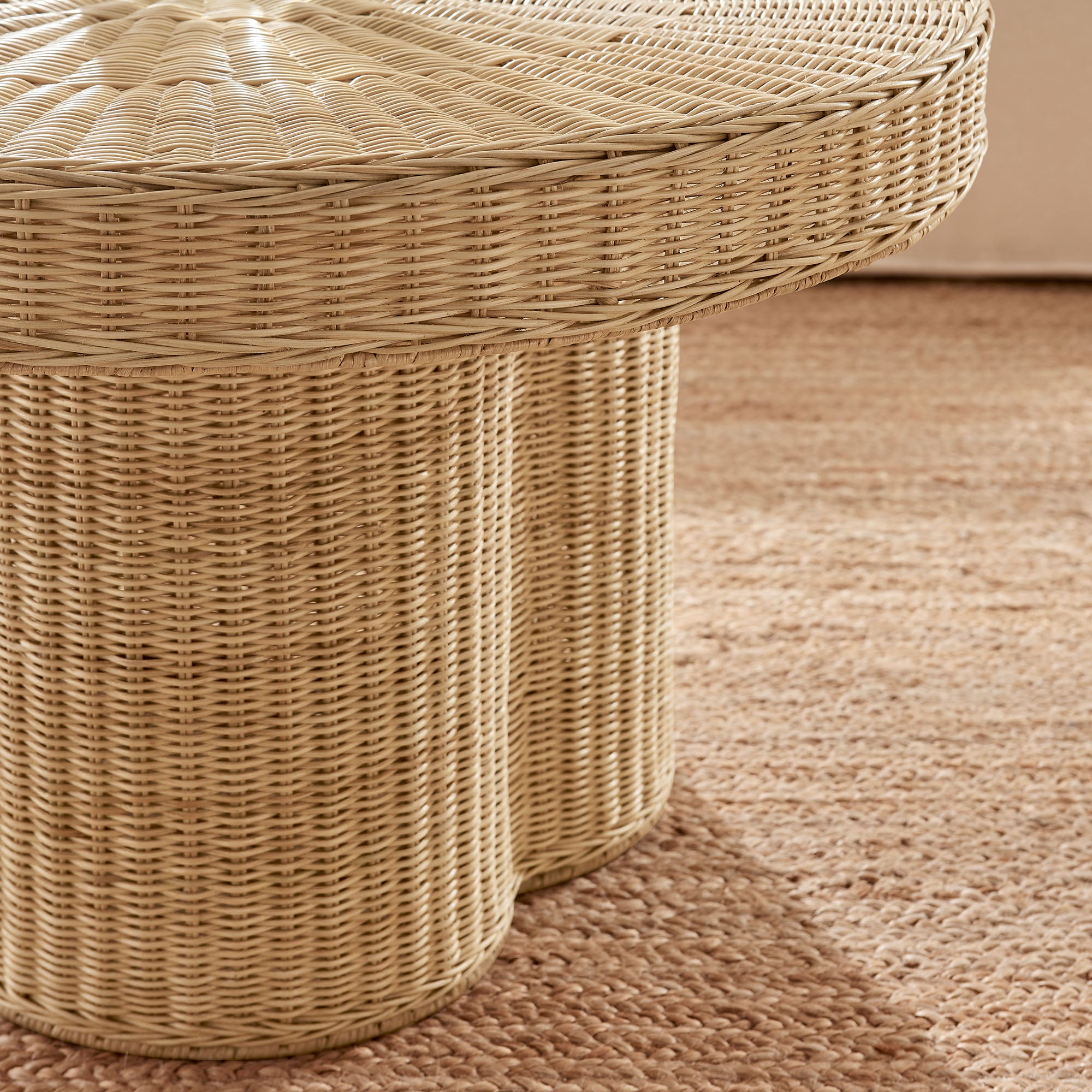 Ainsley 32 Inch Round Natural Rattan Coffee Table, Natural