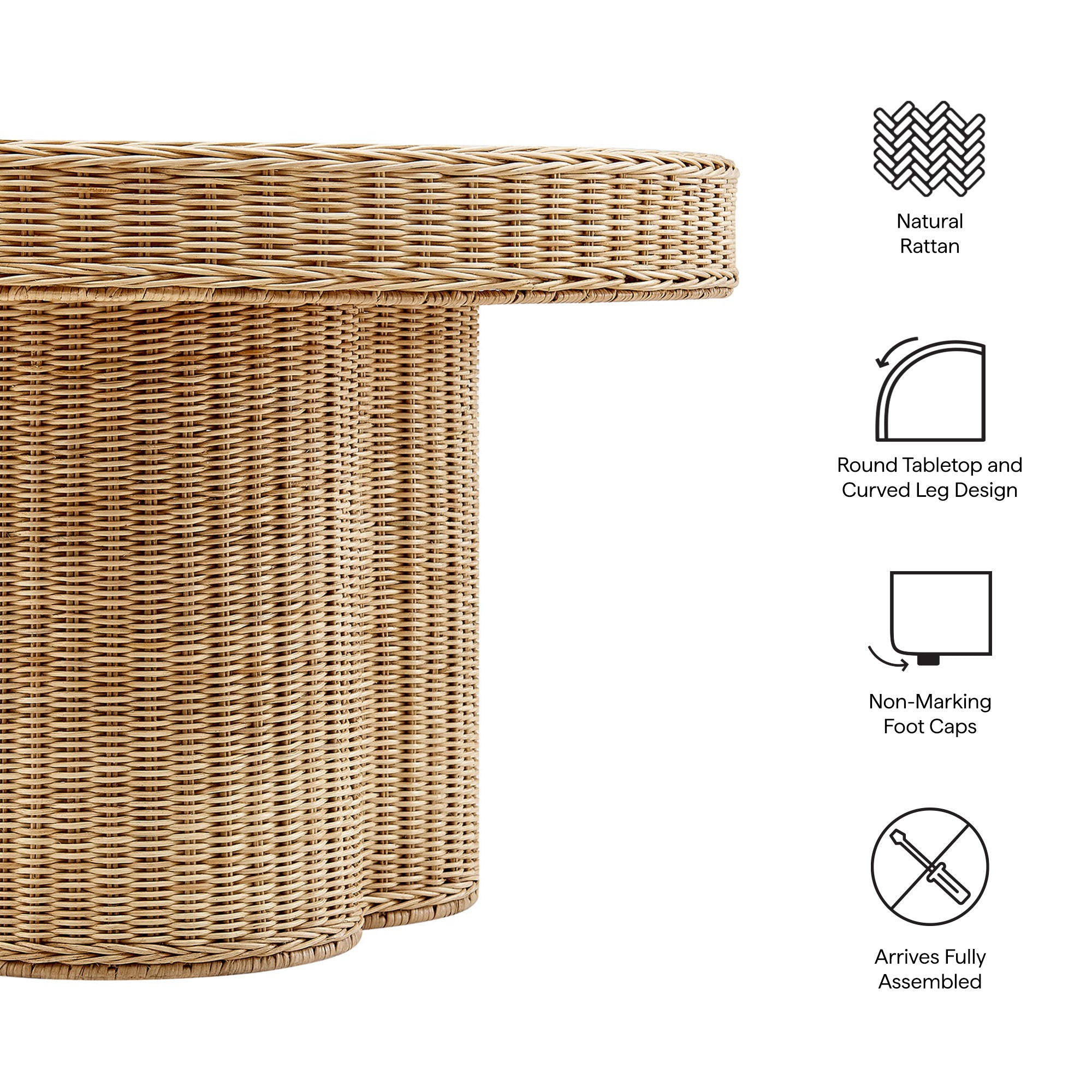 Ainsley 32 Inch Round Natural Rattan Coffee Table, Natural