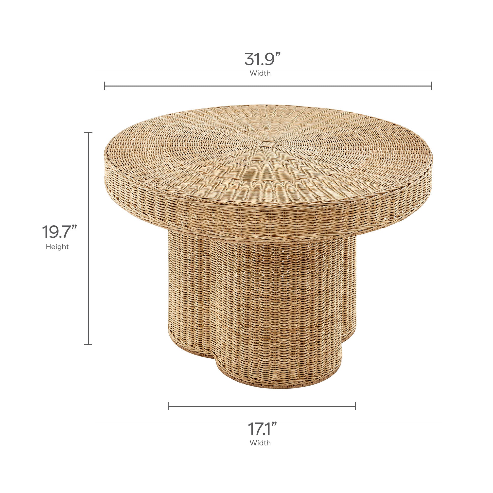 Ainsley 32 Inch Round Natural Rattan Coffee Table, Natural