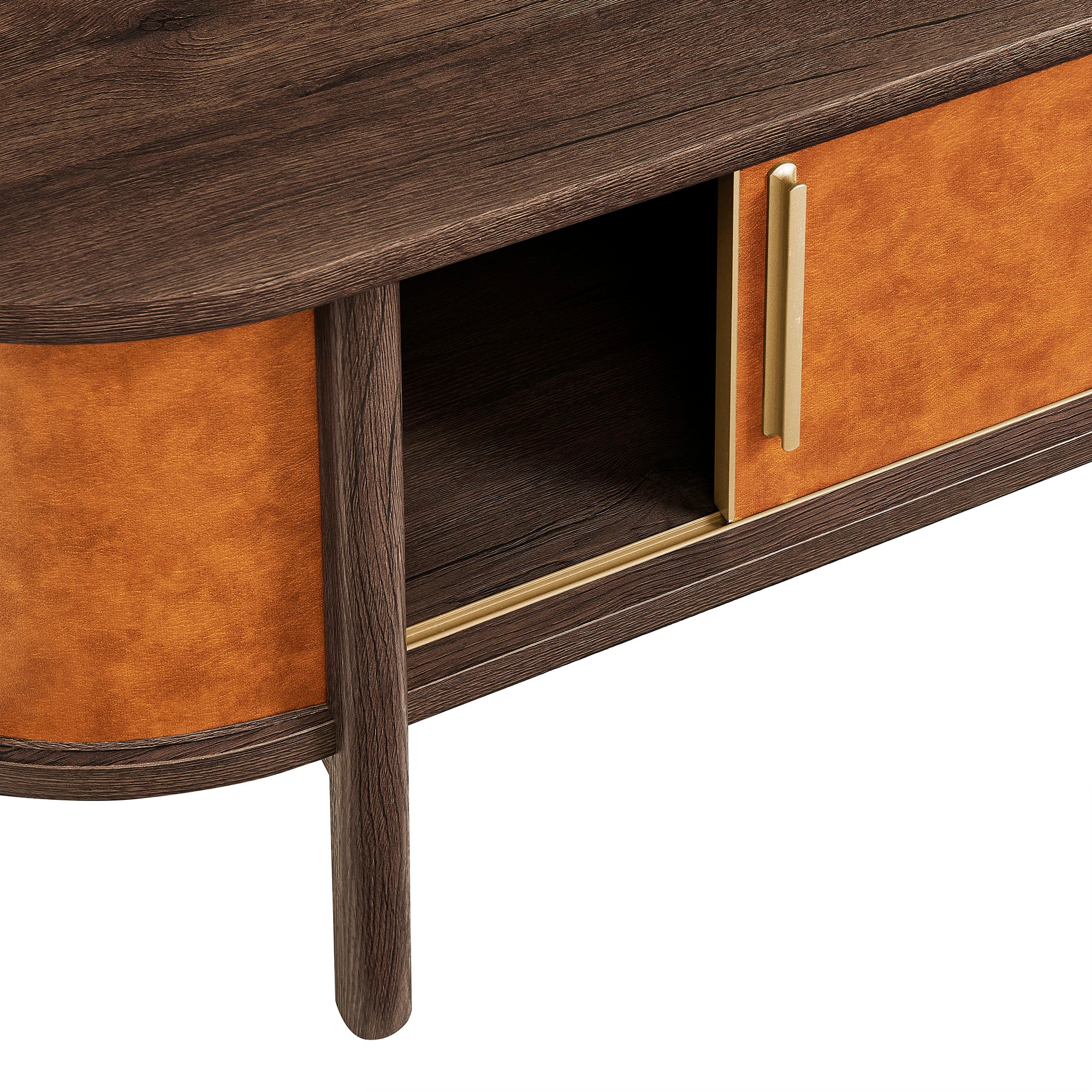 Coralie Curved Vegan Leather Oval Coffee Table, Walnut Tan
