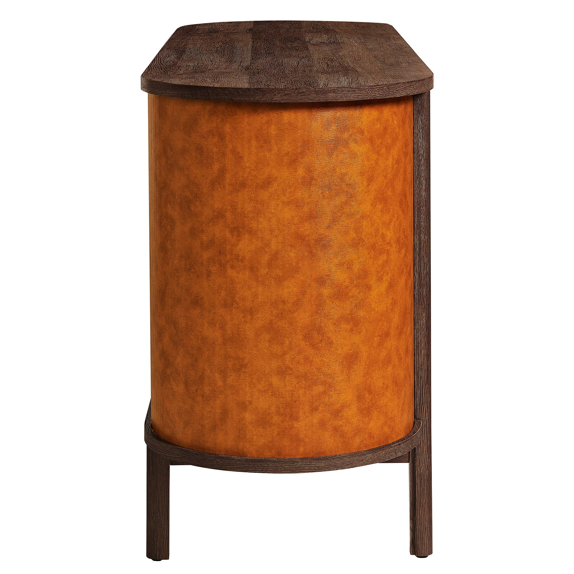 Coralie Curved 71" Vegan Leather Oval TV Stand, Walnut Tan
