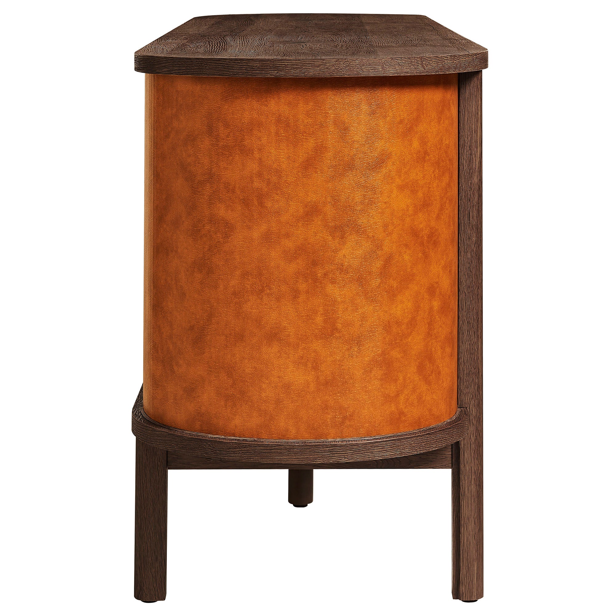Coralie Curved Vegan Leather Oval Sideboard, Walnut Tan