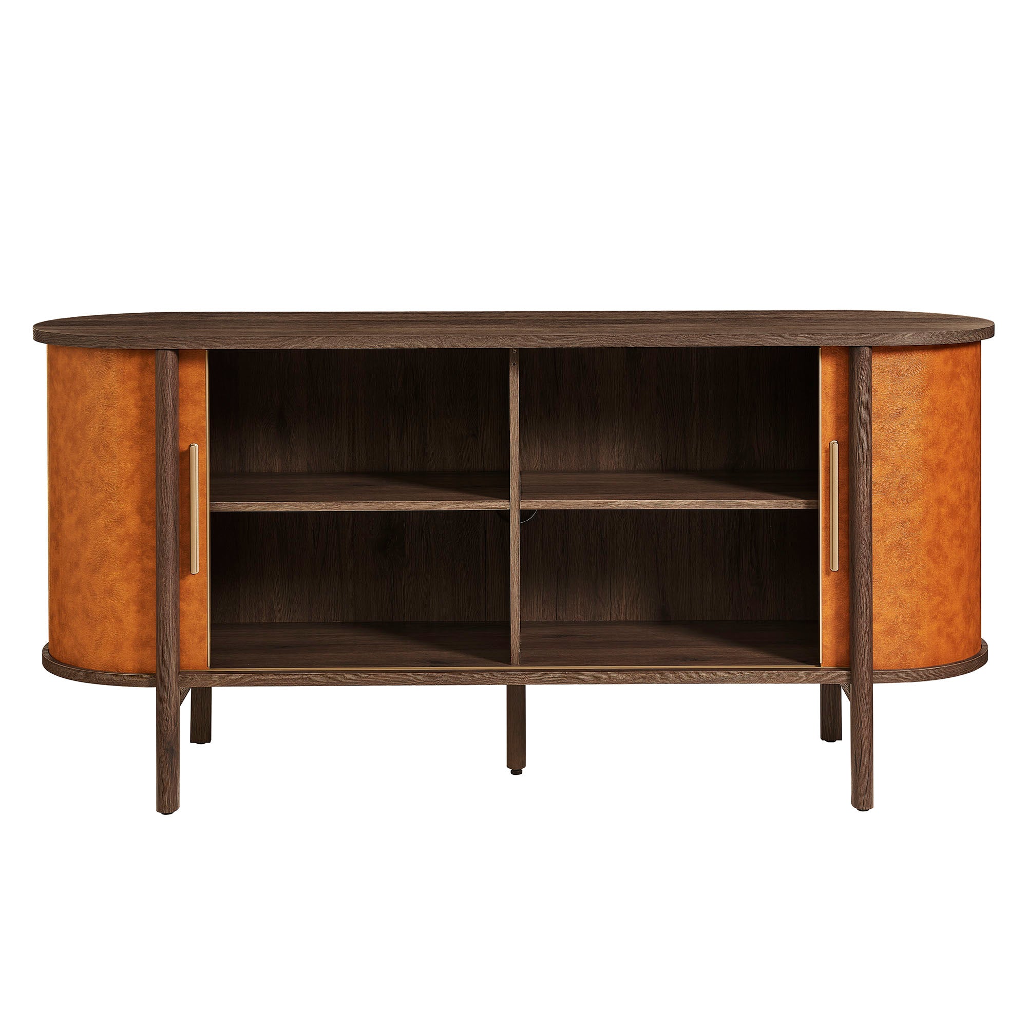 Coralie Curved Vegan Leather Oval Sideboard, Walnut Tan